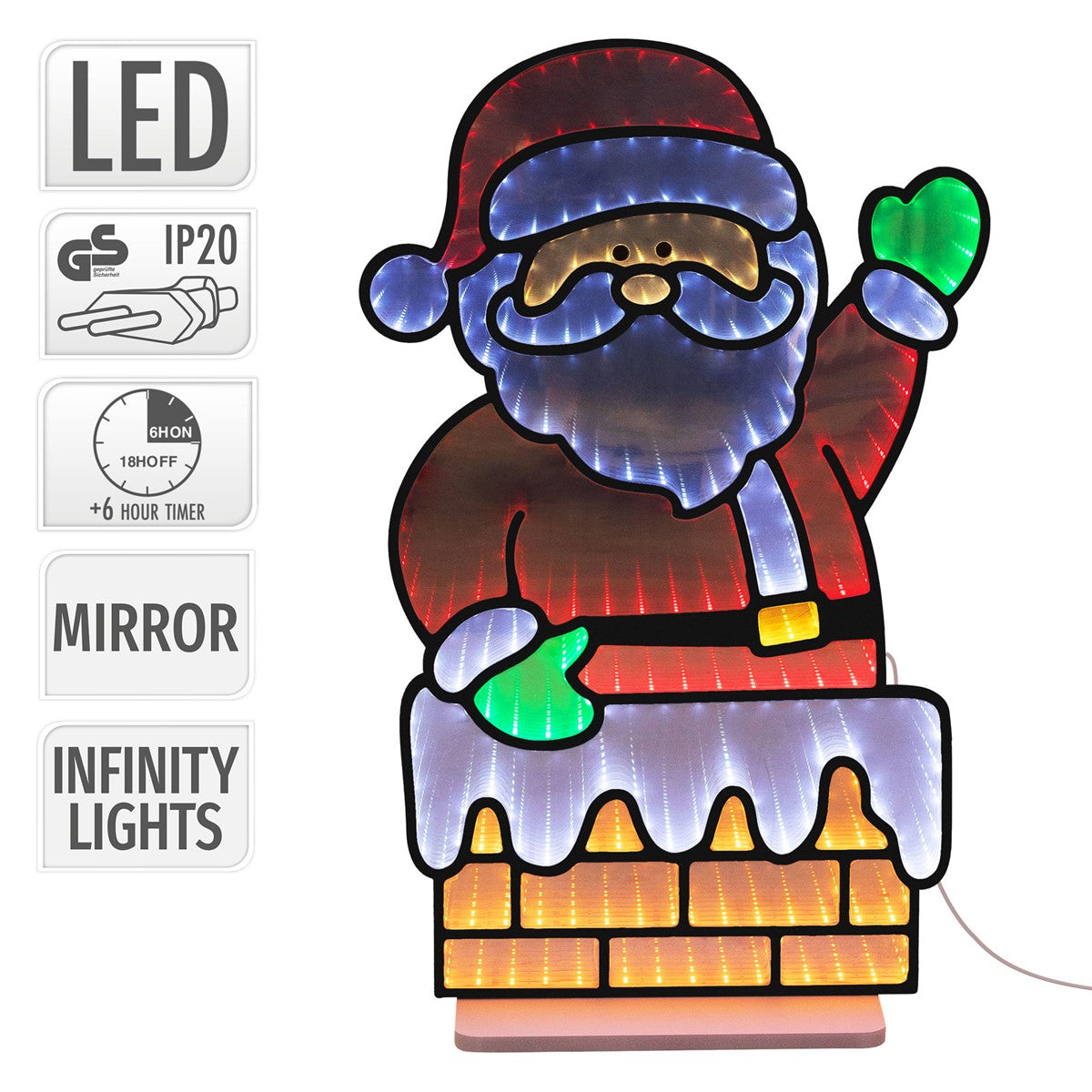 ECD Germany Haus & Wohnen Miroir Infinity LED Père Noël Cheminée 38x60cm