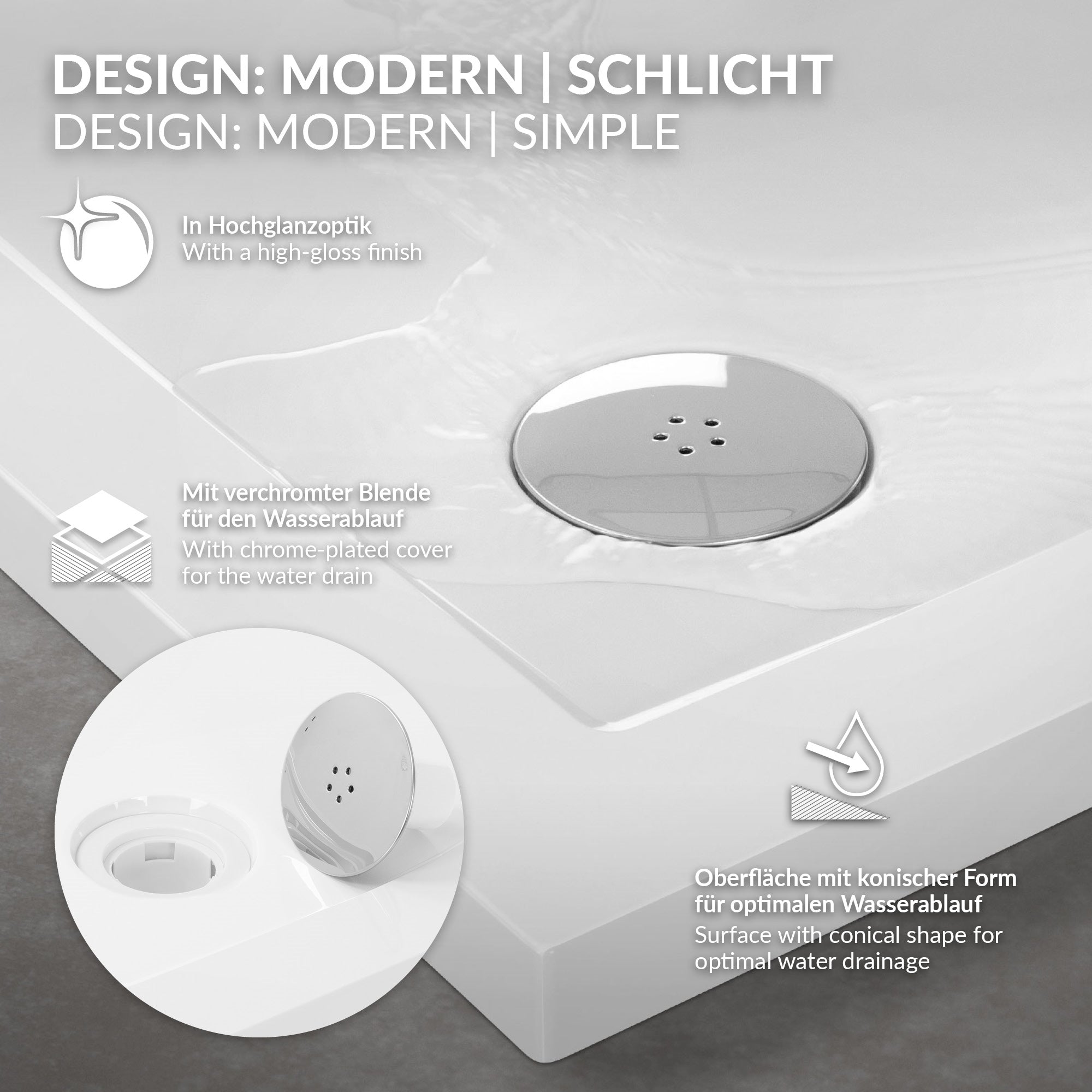 ECD Germany Sanitär receveur de douche 90x90 arrondi blanc SMC