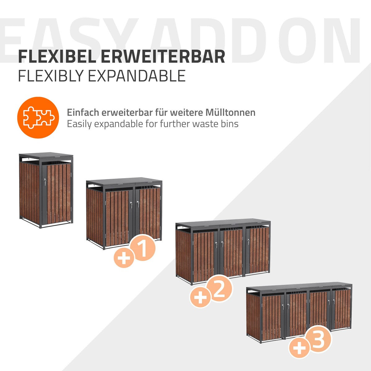 ECD Germany cache-poubelles acier rouille 3x240L 200 cm