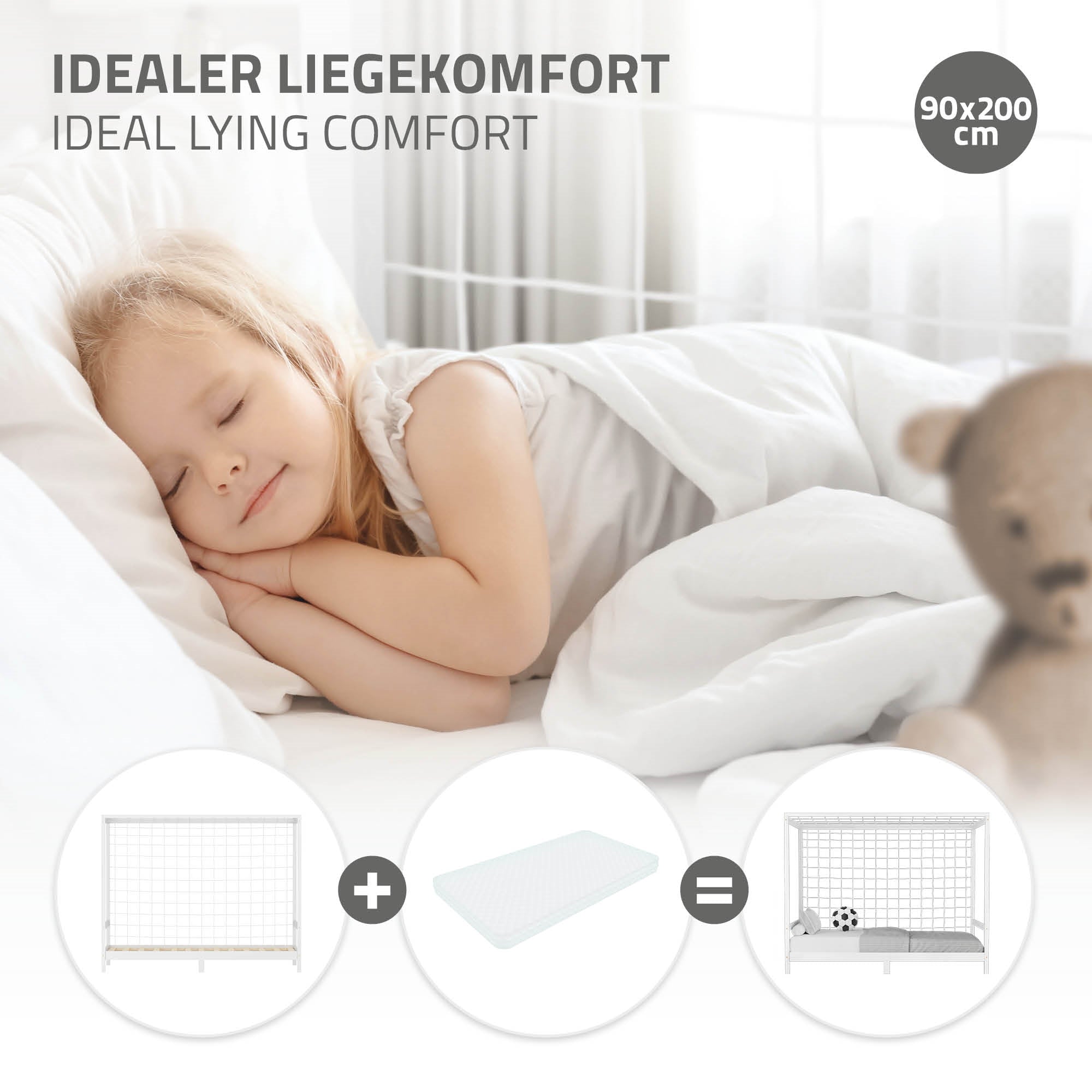 ML-Design lit enfant but foot 90x200 blanc bois + sommier