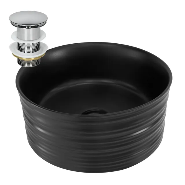 ECD Germany Sanitär Vasque ronde noire 41 cm céramique + bonde