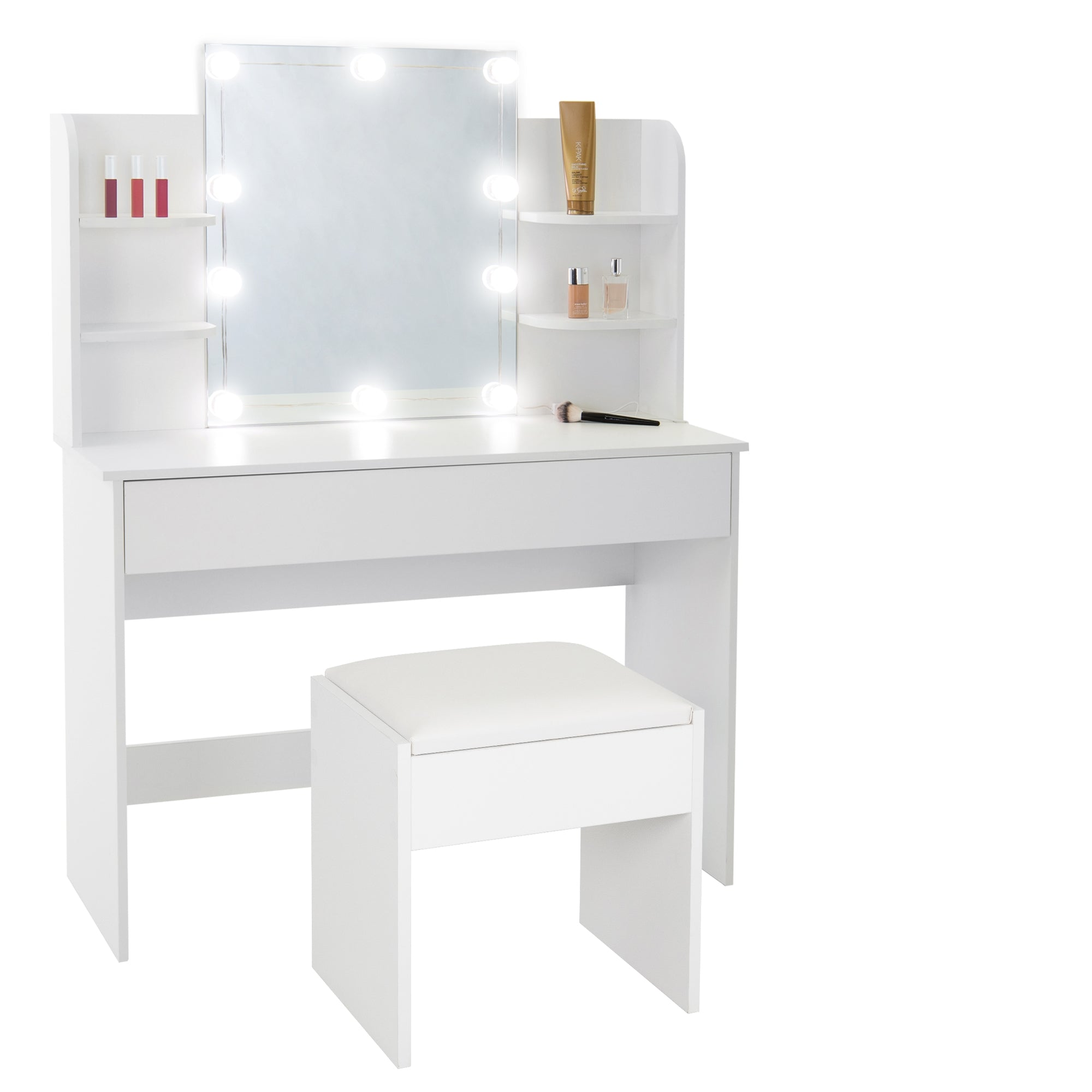 ECD Germany Möbel coiffeuse blanche 108x40x140 LED + tabouret