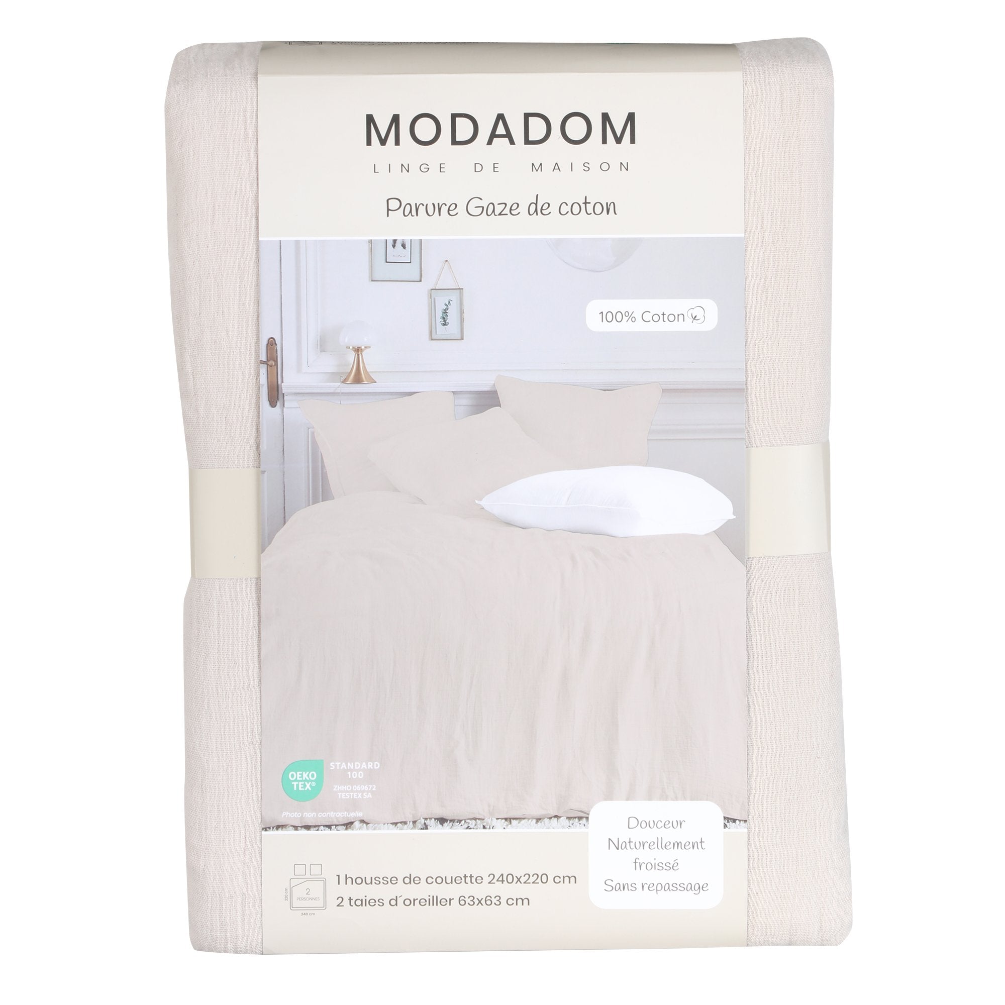 Housse de couette gaze de coton taupe 2 taies