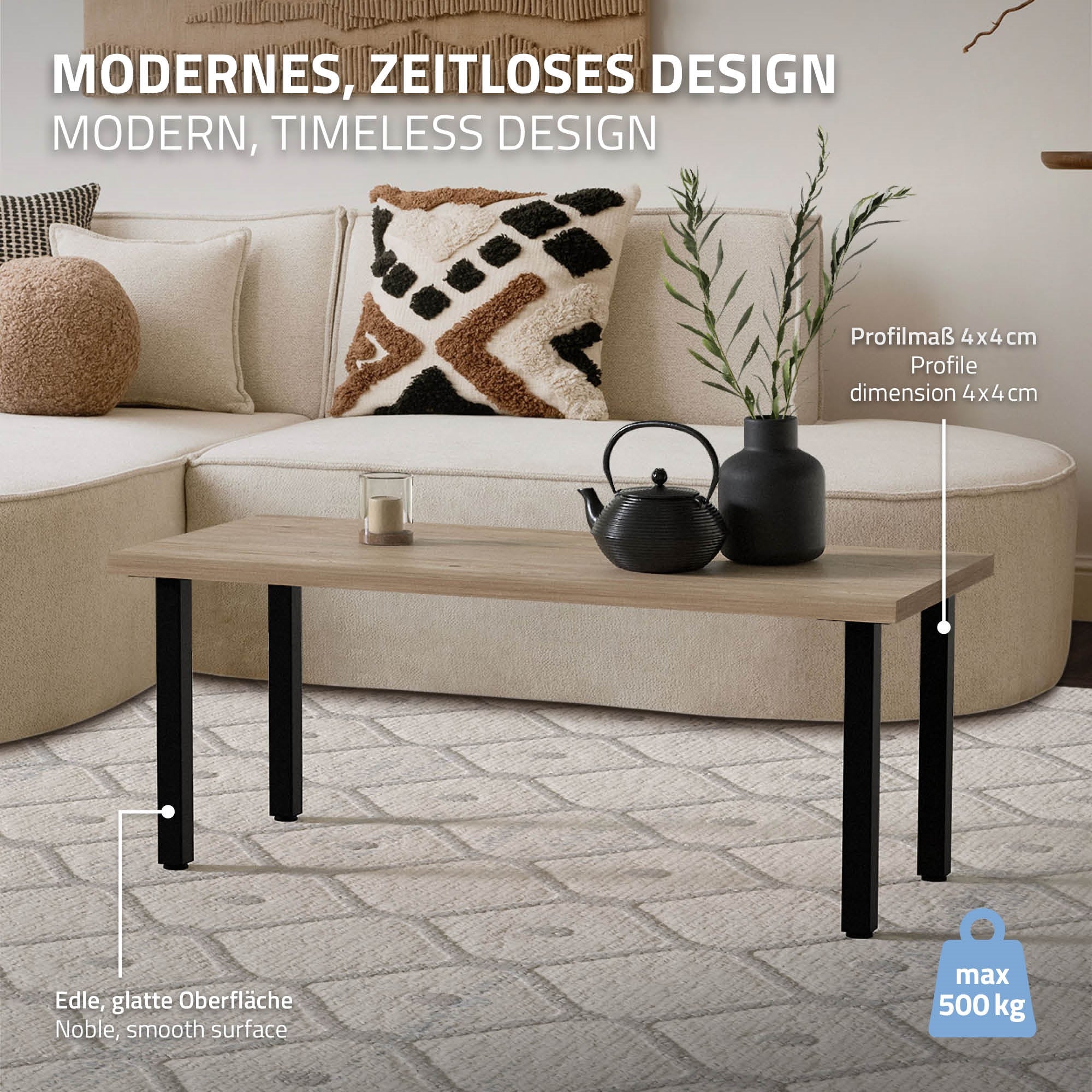 ECD Germany Möbel pieds table acier 42 cm noir lot 4 réglables