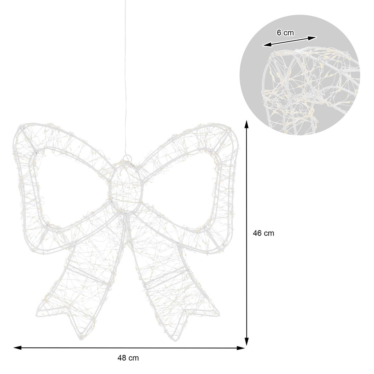 ECD Germany nœud LED 46 cm blanc chaud 720 LED avec timer