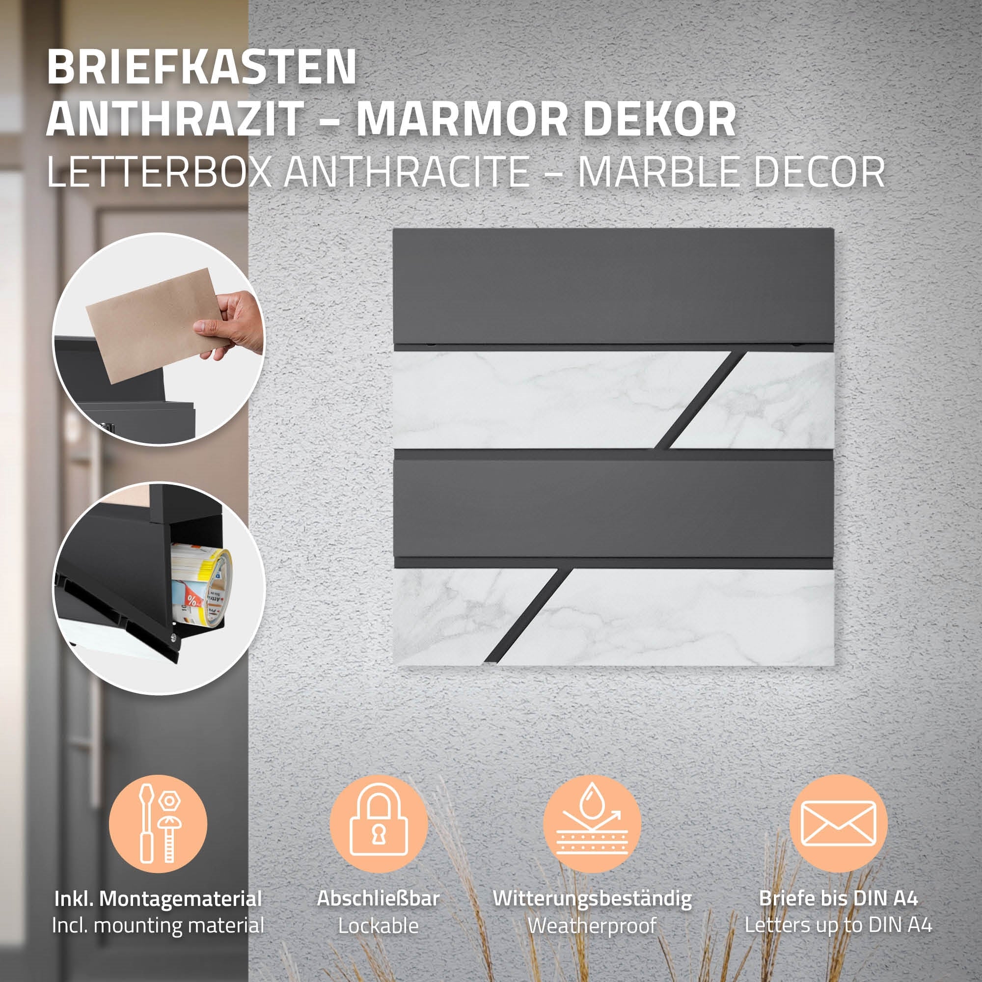 ECD Germany Boite aux lettres sur pied 120 cm noir marbre journal