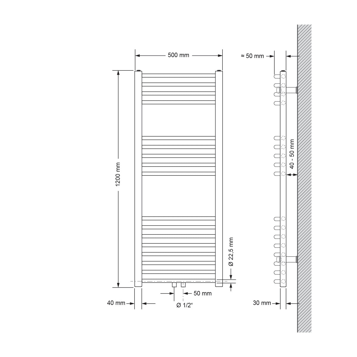 ECD Germany LuxeBath radiateur blanc 500x1200 mm cintré