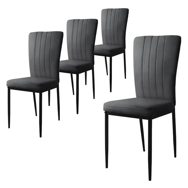 ECD Germany Möbel Lot 4 chaises velours gris pieds métal