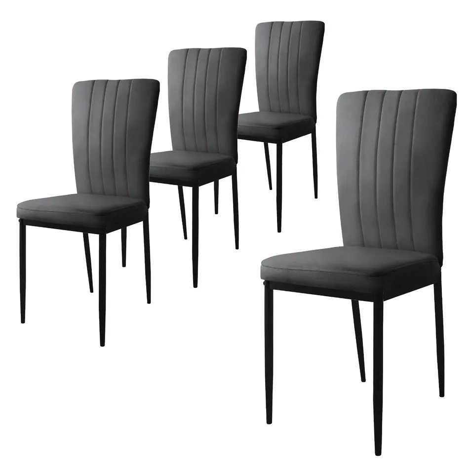 ECD Germany Möbel Lot 4 chaises velours gris pieds métal