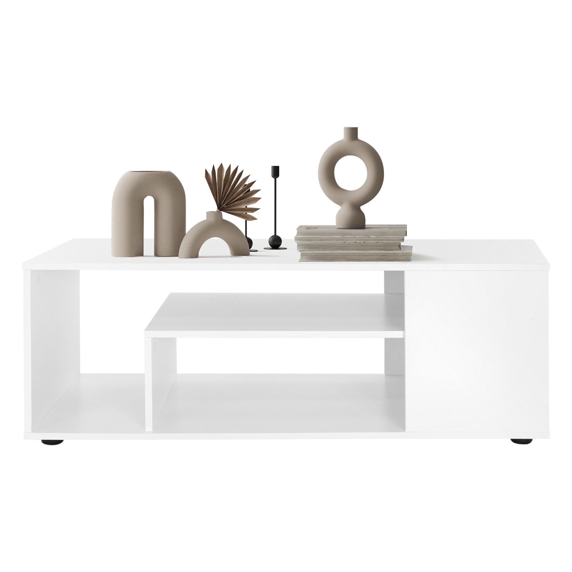 ECD Germany table basse 110x50x41 cm blanche 4 niches