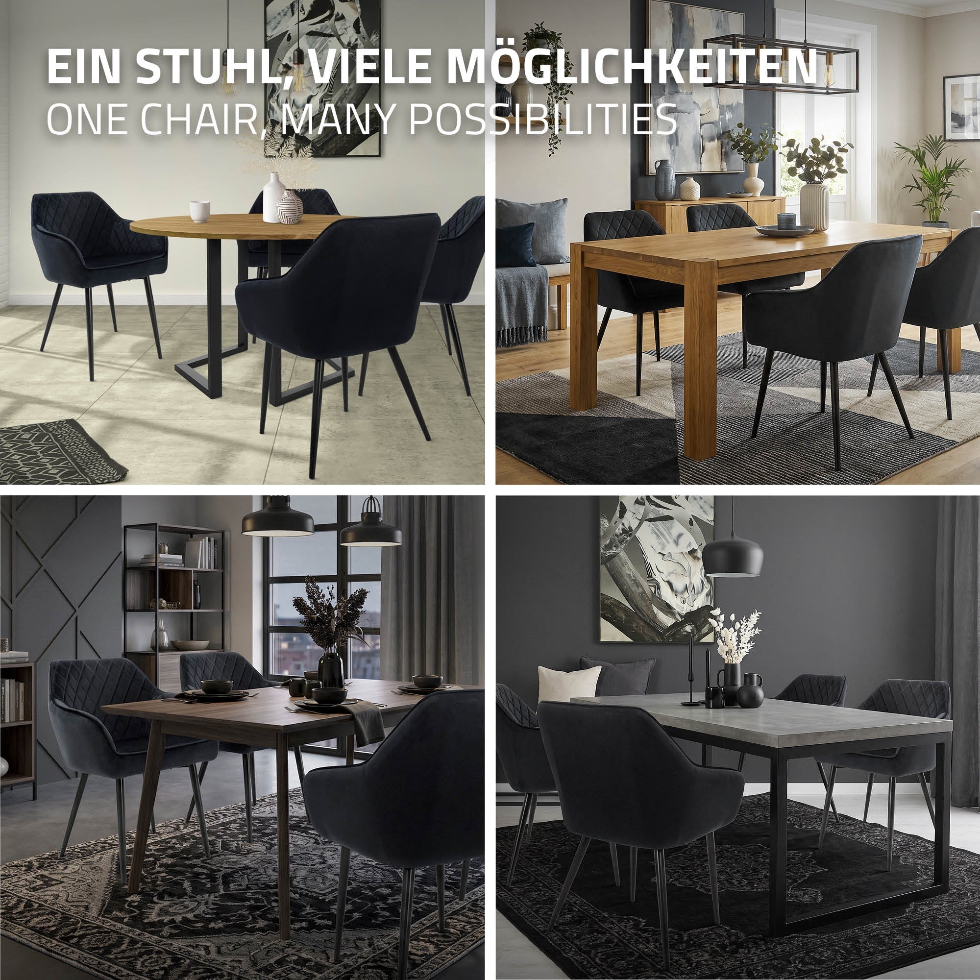 ECD Germany Möbel lot 4 chaises velours noir capitonné