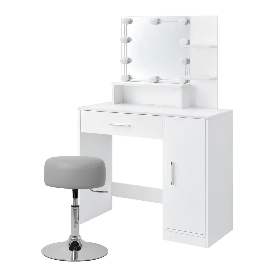 ML-Design Coiffeuse blanche LED 90 cm avec miroir et armoire