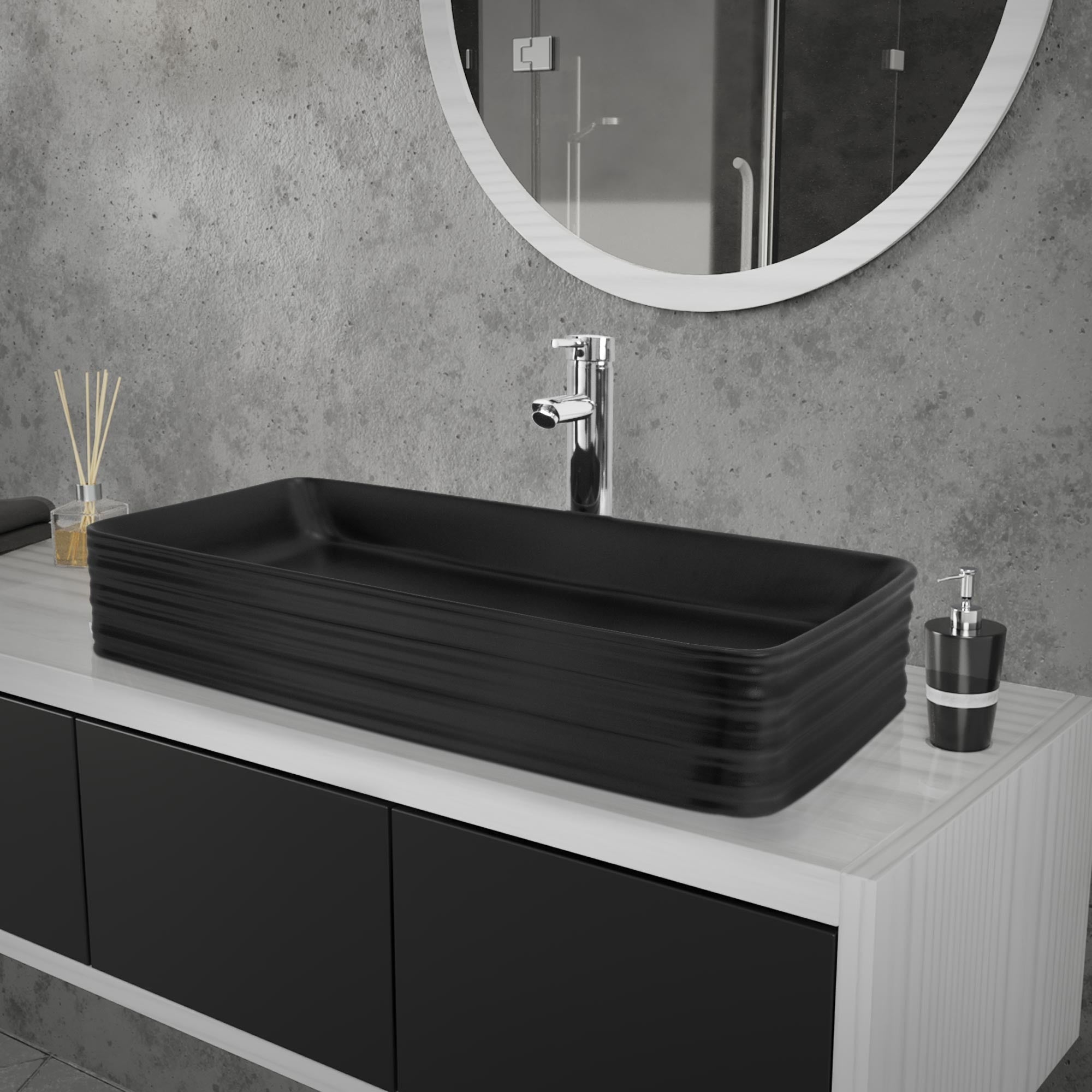 ECD Germany Sanitär vasque 68x38 cm noir céramique sans trop-plein