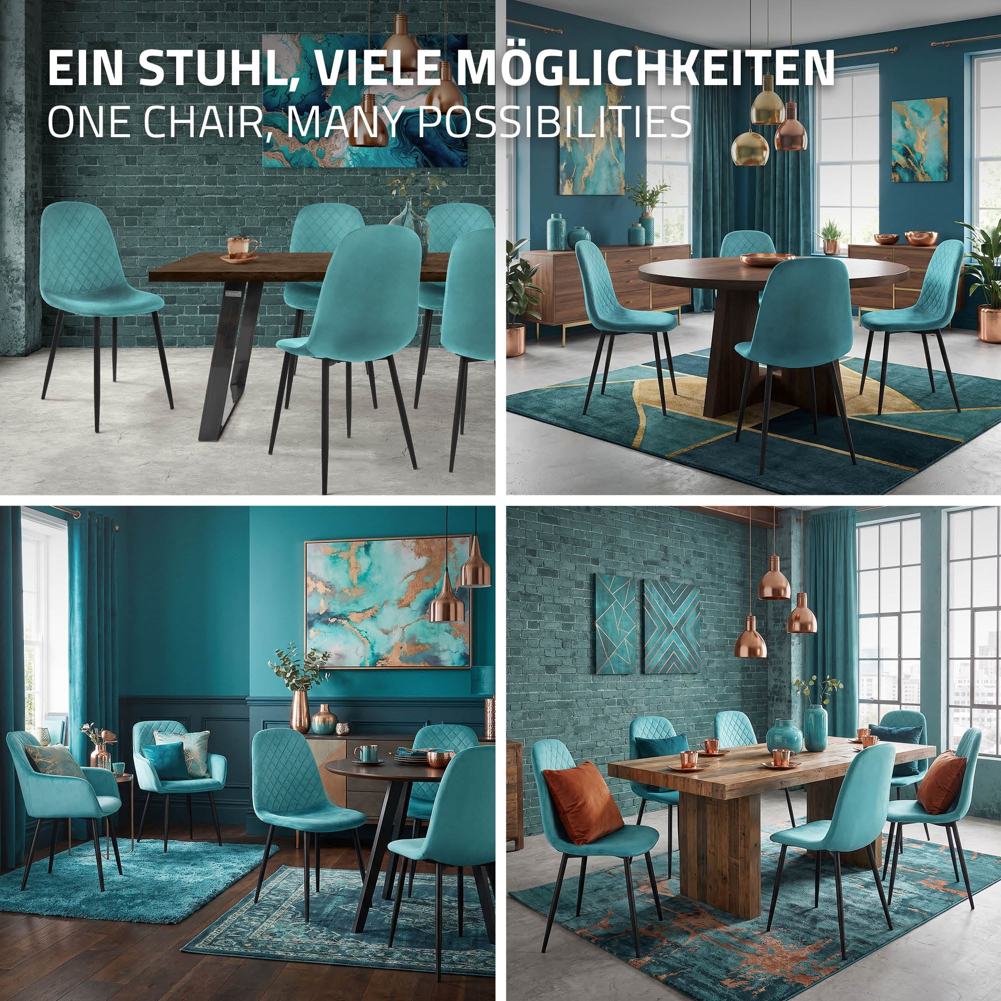 ECD Germany Möbel chaise salle à manger velours pétrole lot 4