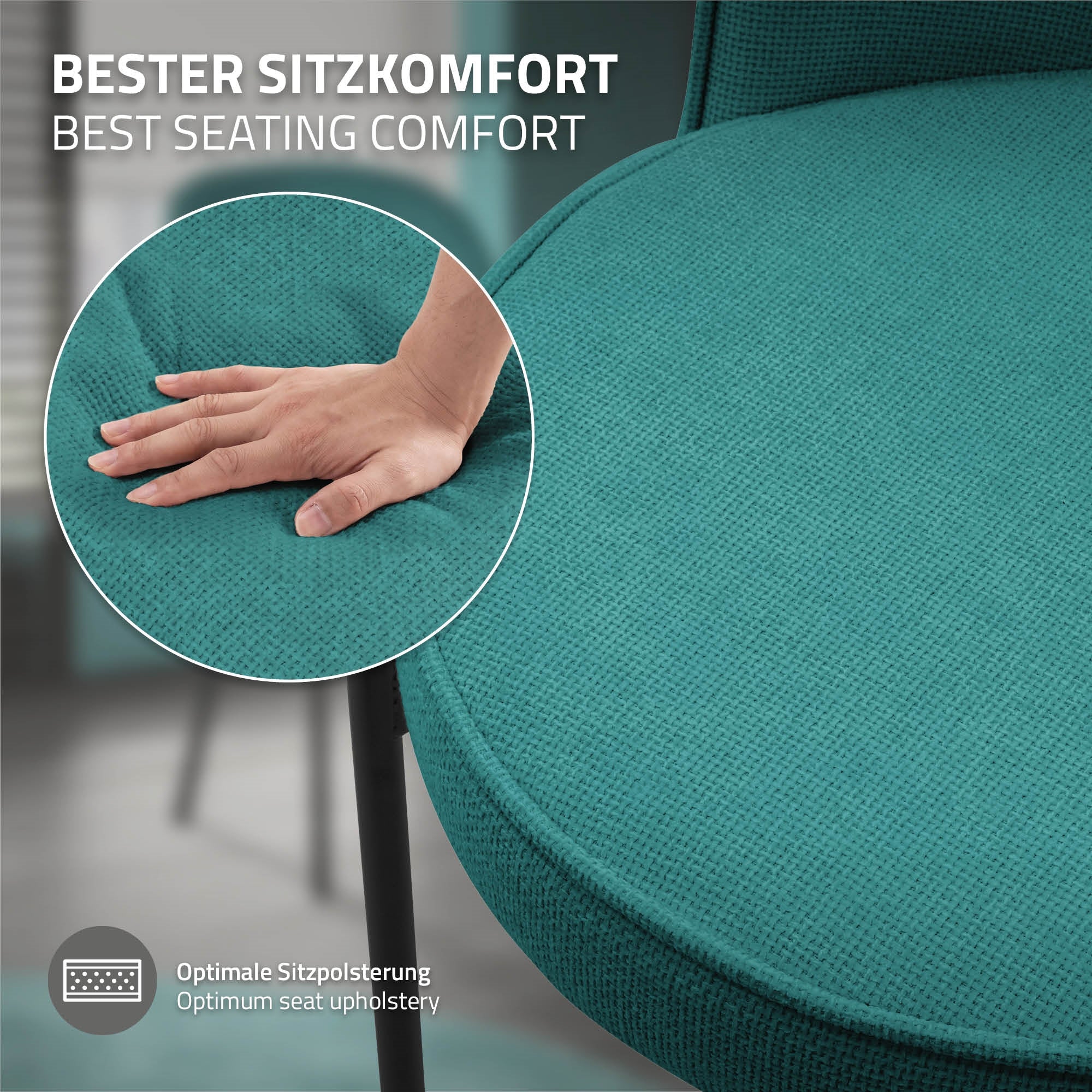 ECD Germany Möbel Lot 2 Chaises Pétrole Tissu Salle à Manger
