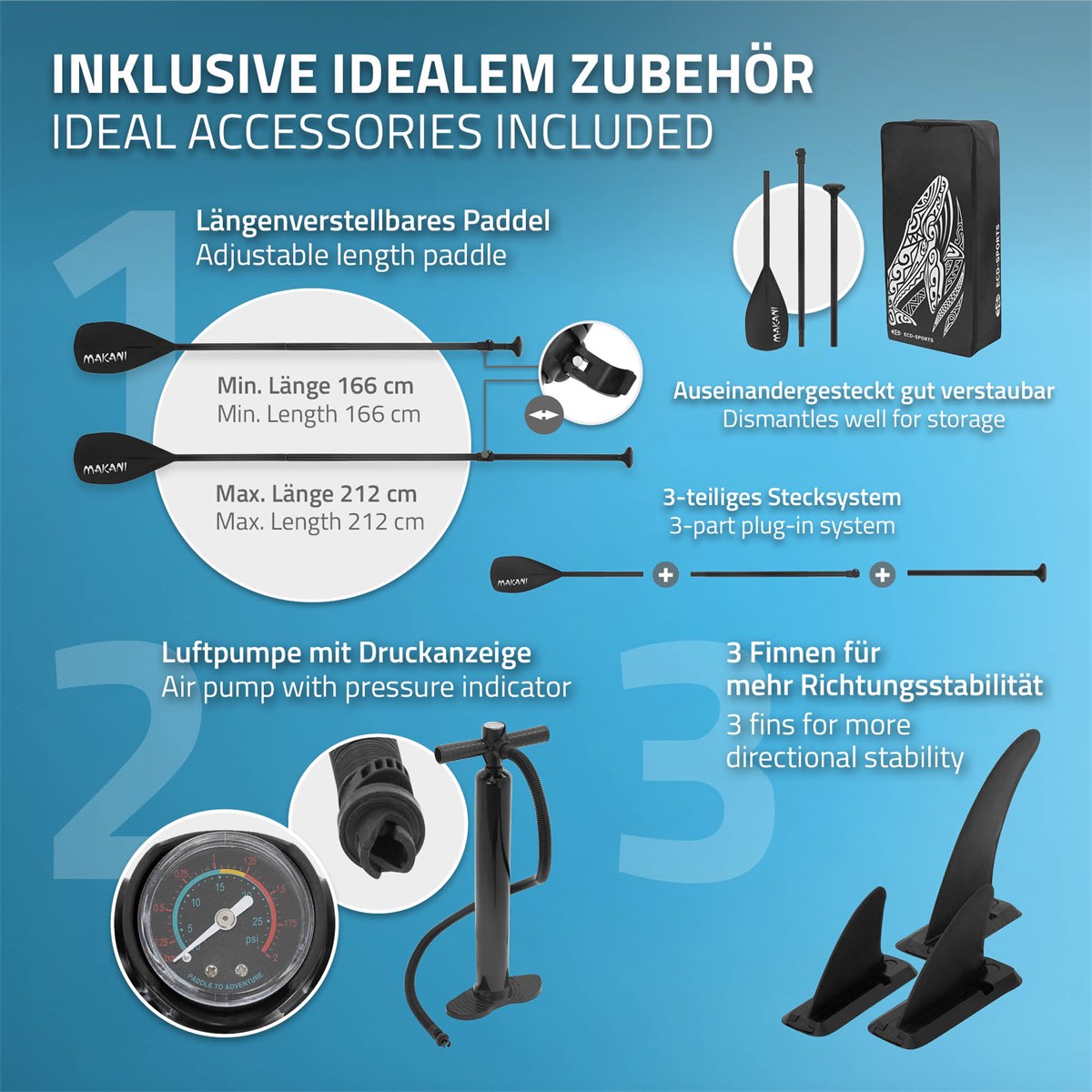 ECD Germany Makani XL 380 paddle gonflable bleu pompe incluse