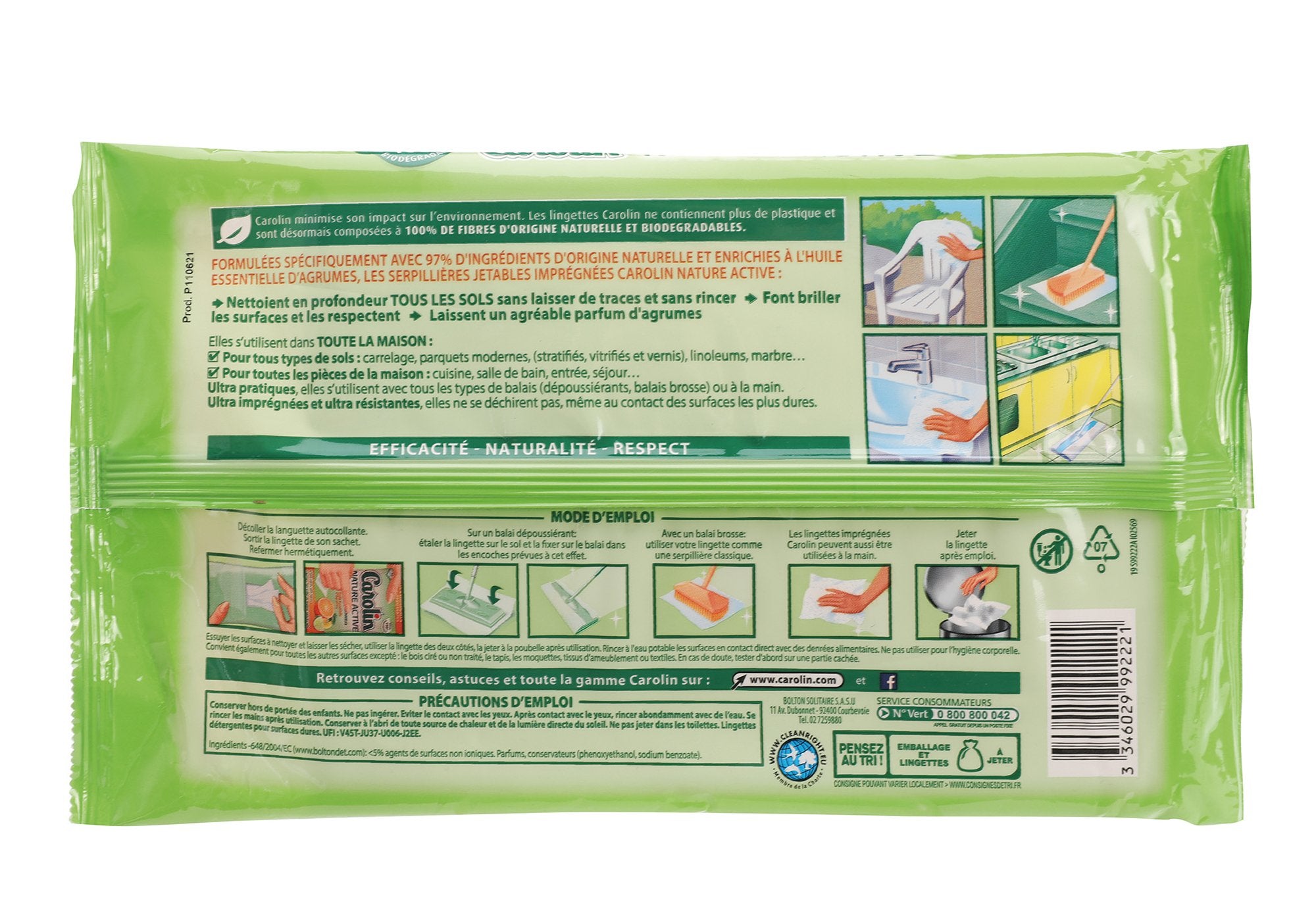 Lingettes sol Nature Active agrumes 15 lingettes