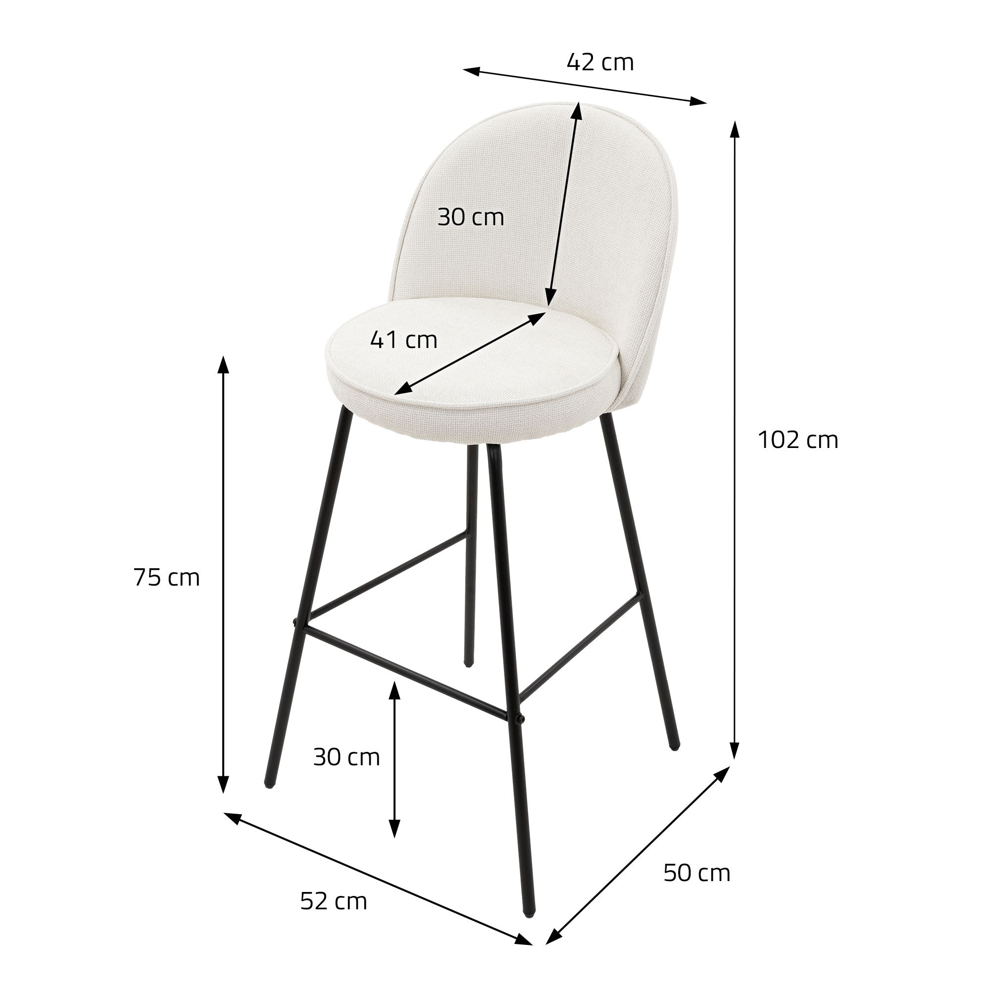 ECD Möbel ML-Design tabouret bar beige lot de 2 dossier