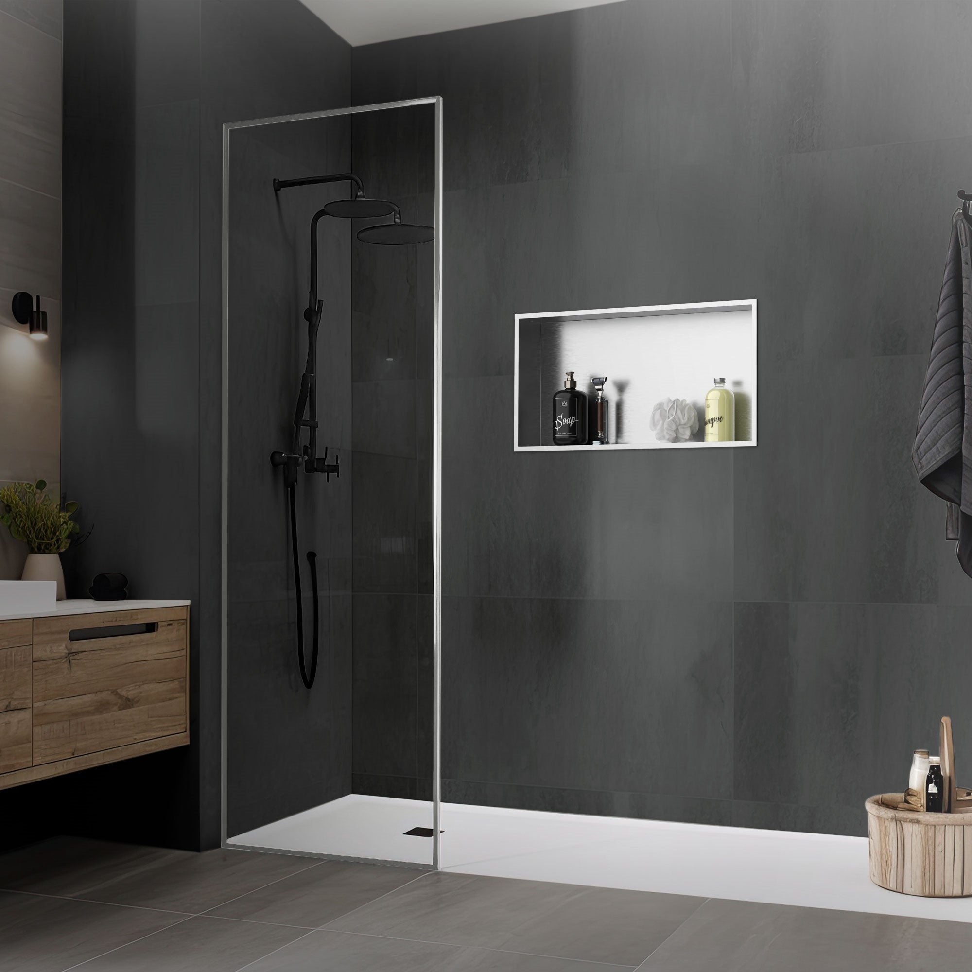 ECD Germany Sanitär niche douche 60x30 cm inox argent