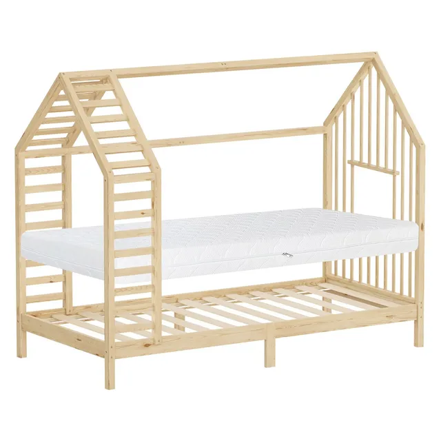 ML-Design Lit cabane enfant pin naturel 90x200 avec matelas