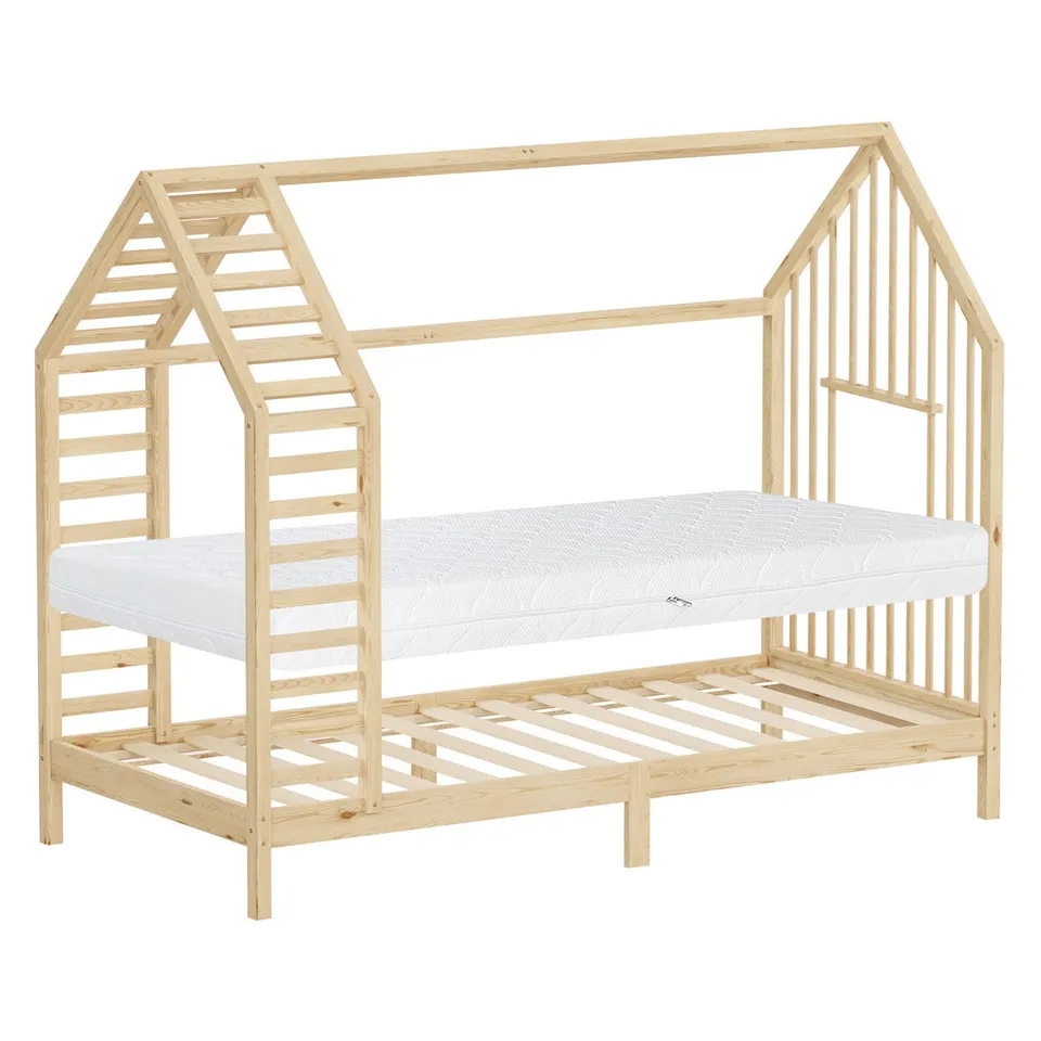ML-Design Lit cabane enfant pin naturel 90x200 avec matelas