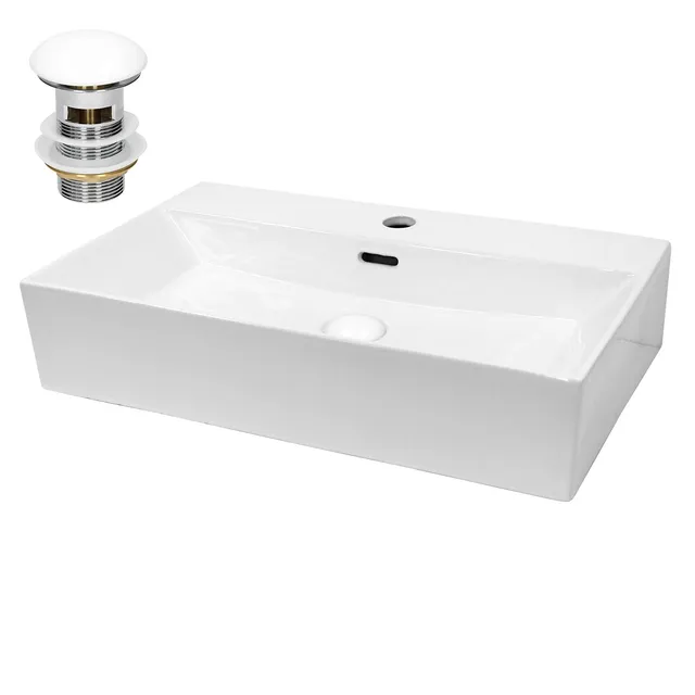 ECD Germany LuxeBath Lavabo céramique 60,5x36,5 blanc bonde