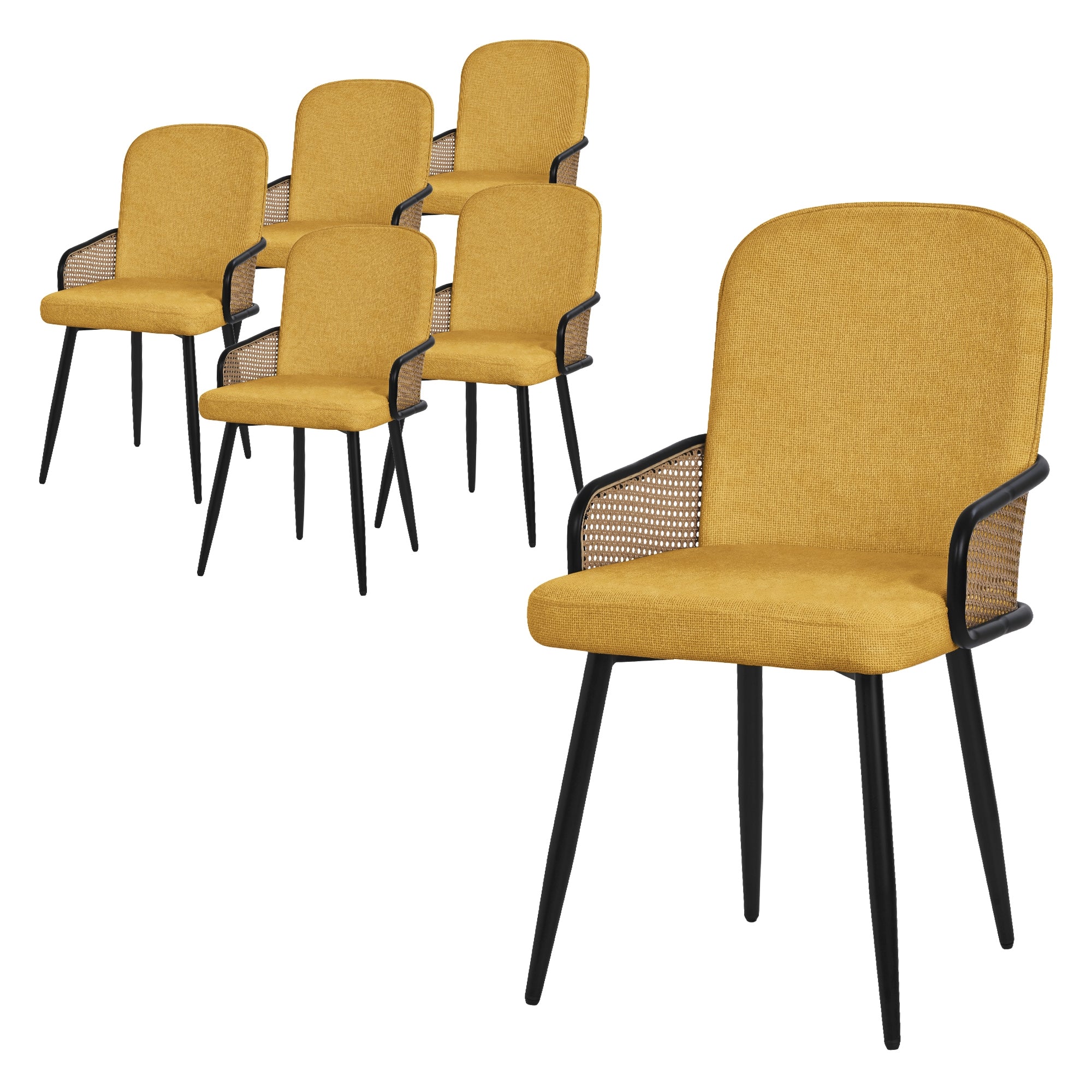 ECD Germany Möbel chaise salle à manger moutarde lot 6 rotin