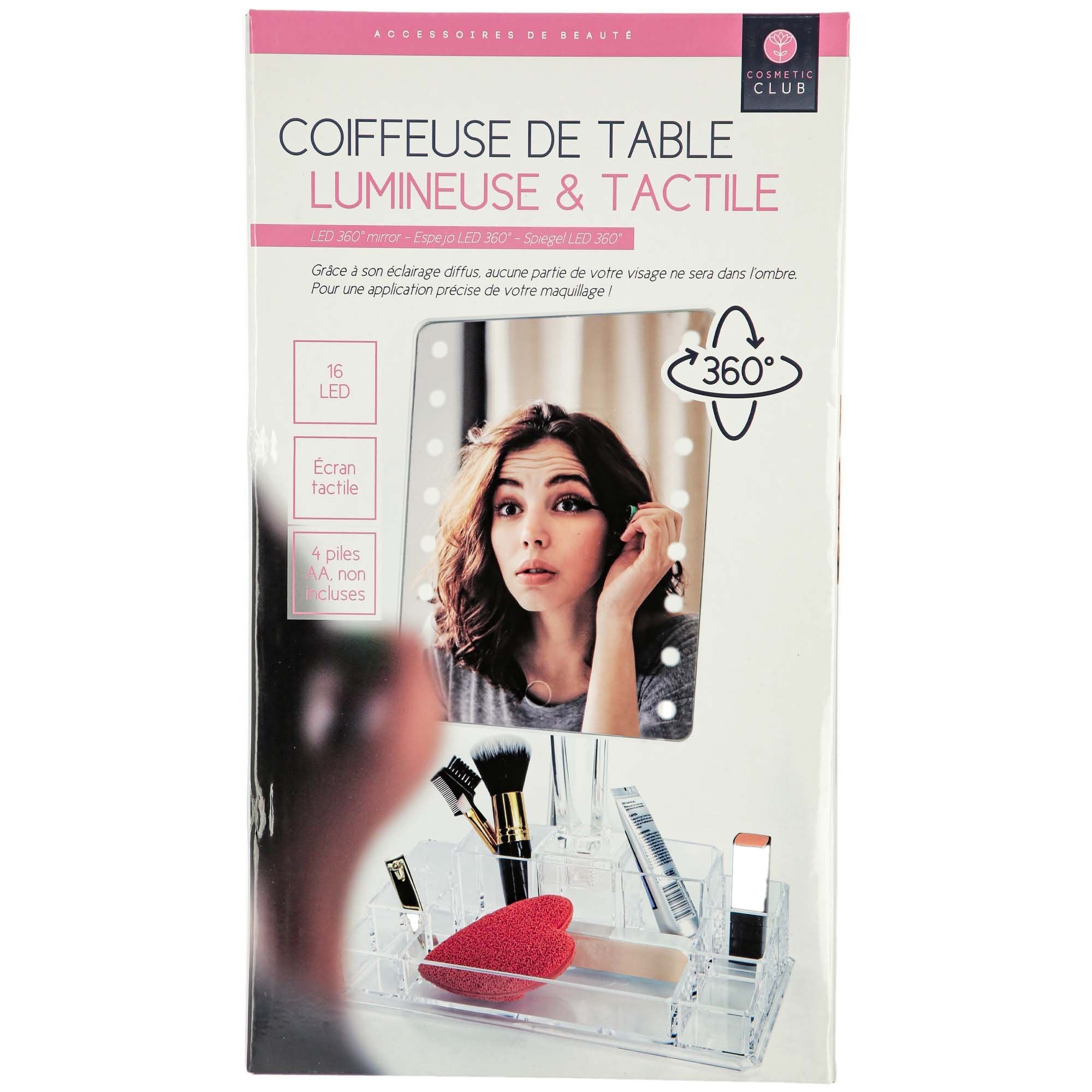 Stokomani miroir LED maquillage acrylique 37 cm rangement