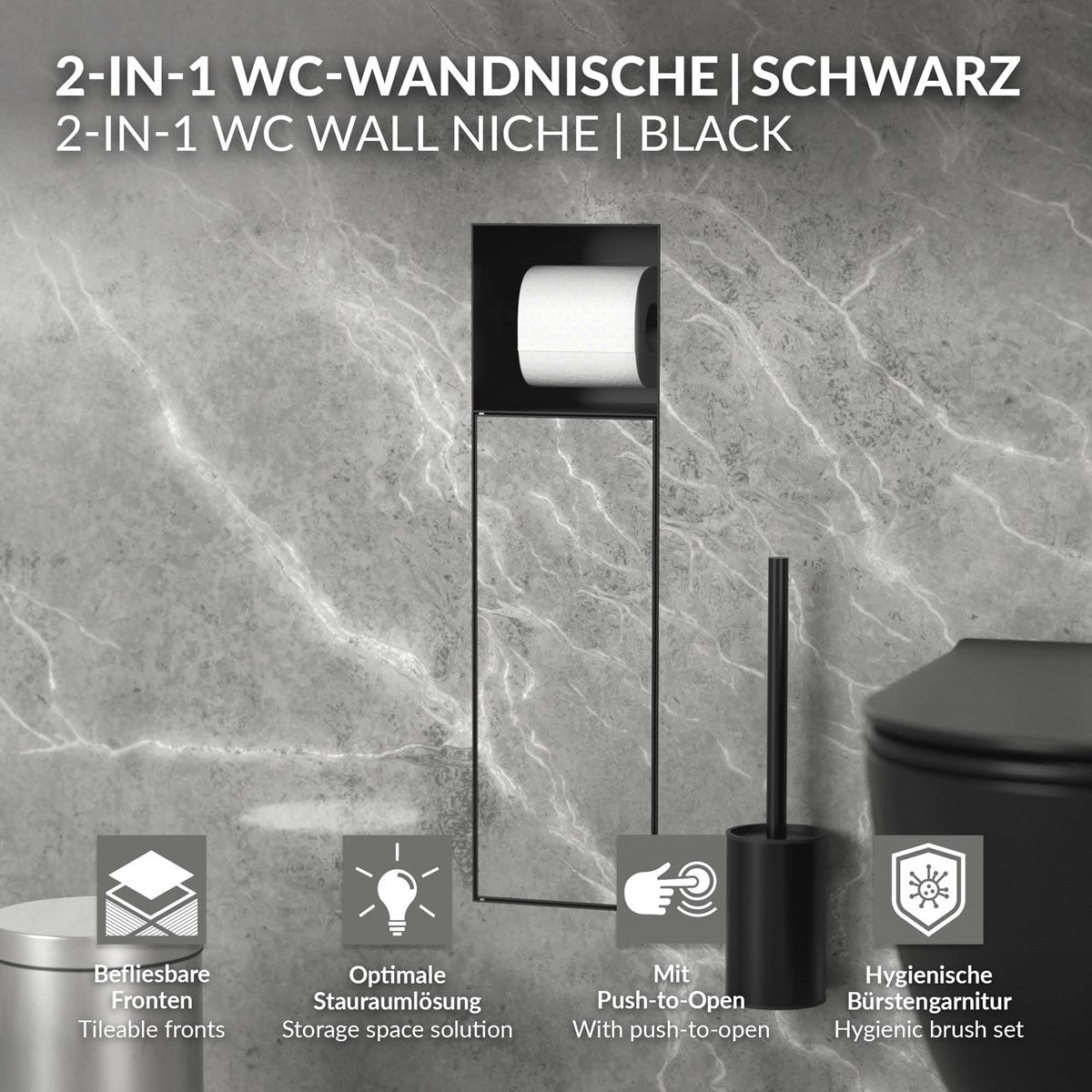 ECD Germany niche murale WC encastrée 60x20 cm noir mat
