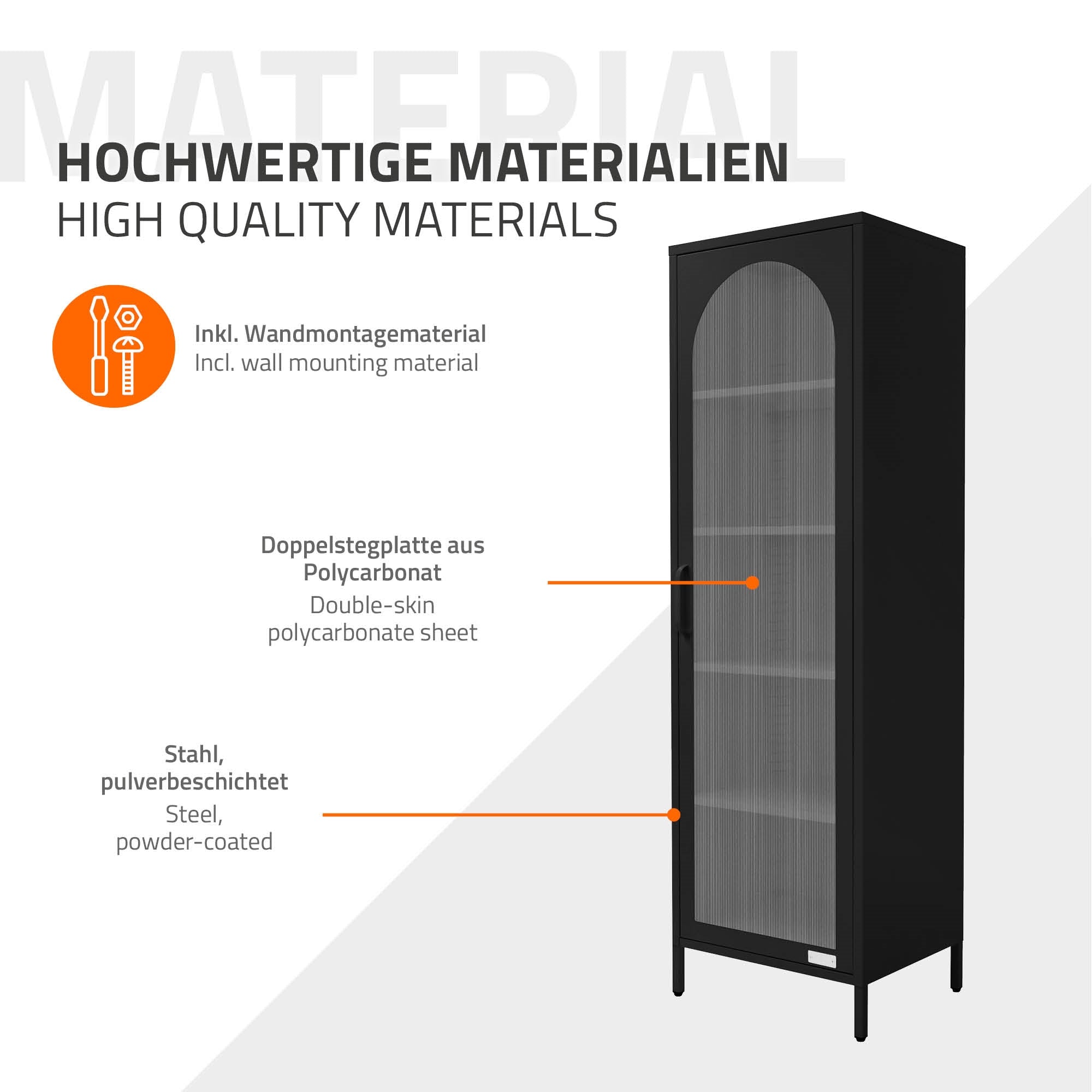 ECD Germany Möbel vitrine métal noir 45x145x35 cm