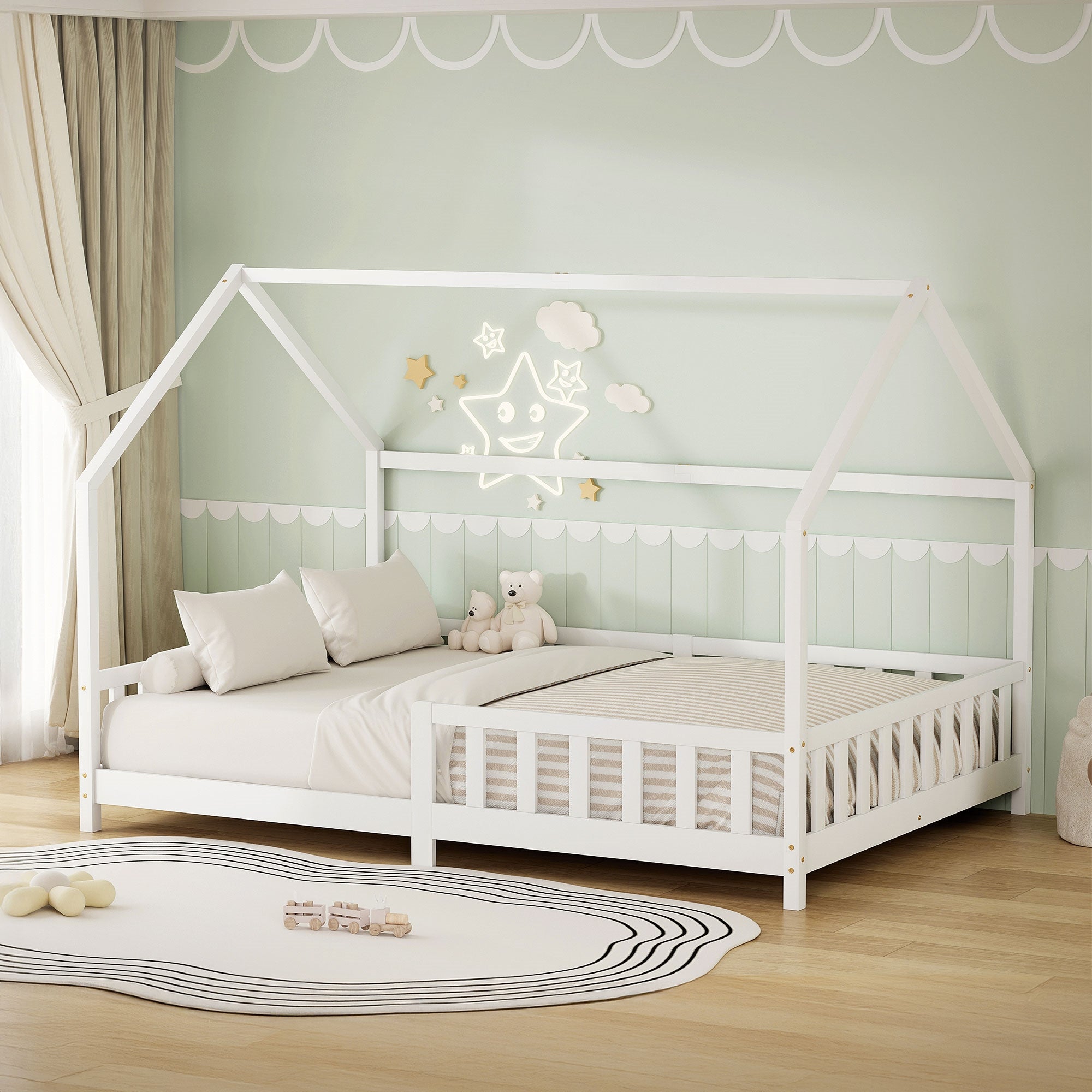 ML-Design lit cabane enfant blanc pin 140x200 cm + sommier