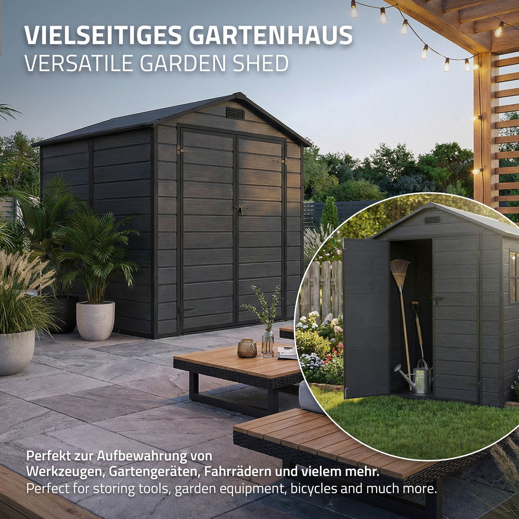 ECD Germany Garten abri jardin plastique 5m³ gris foncé double porte