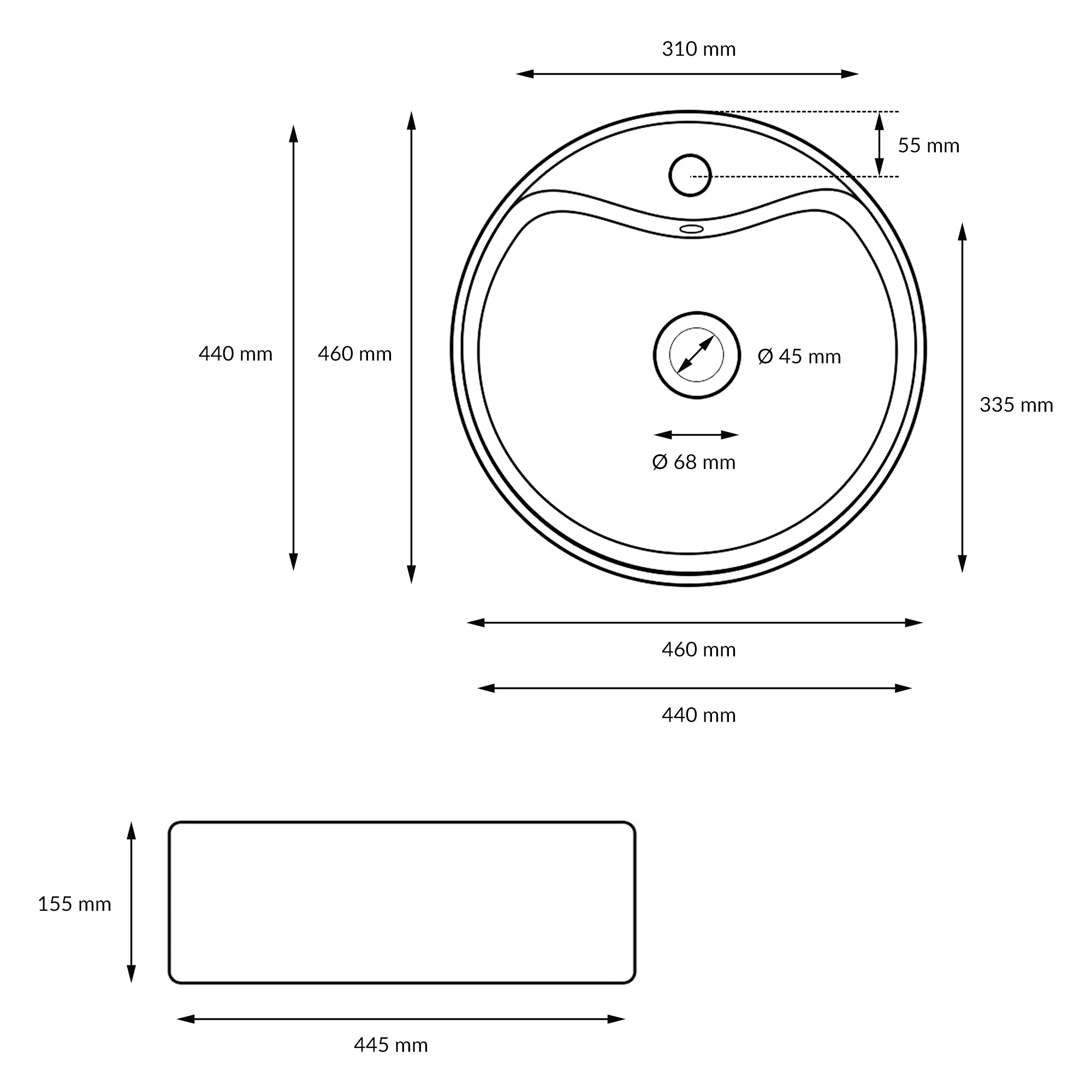 ECD Germany Sanitär Vasque ronde 46 cm blanc céramique avec bonde