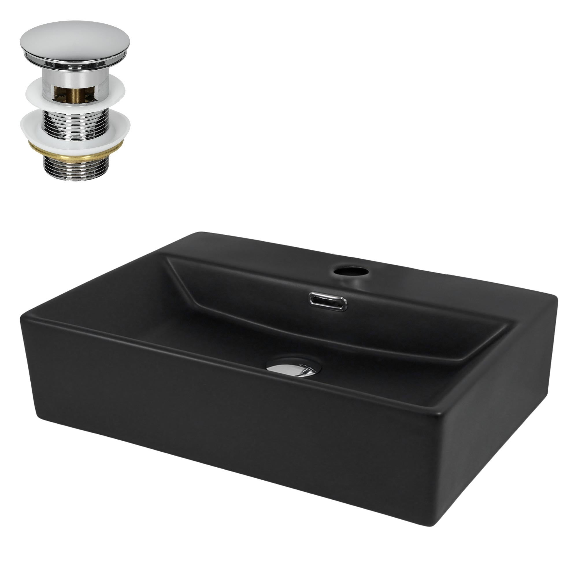 LuxeBath lavabo céramique noir 51,5x36x13 cm bonde trop-plein