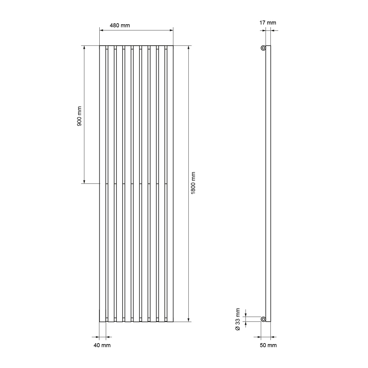 ECD Germany LuxeBath 480x1800 radiateur sèche-serviettes blanc