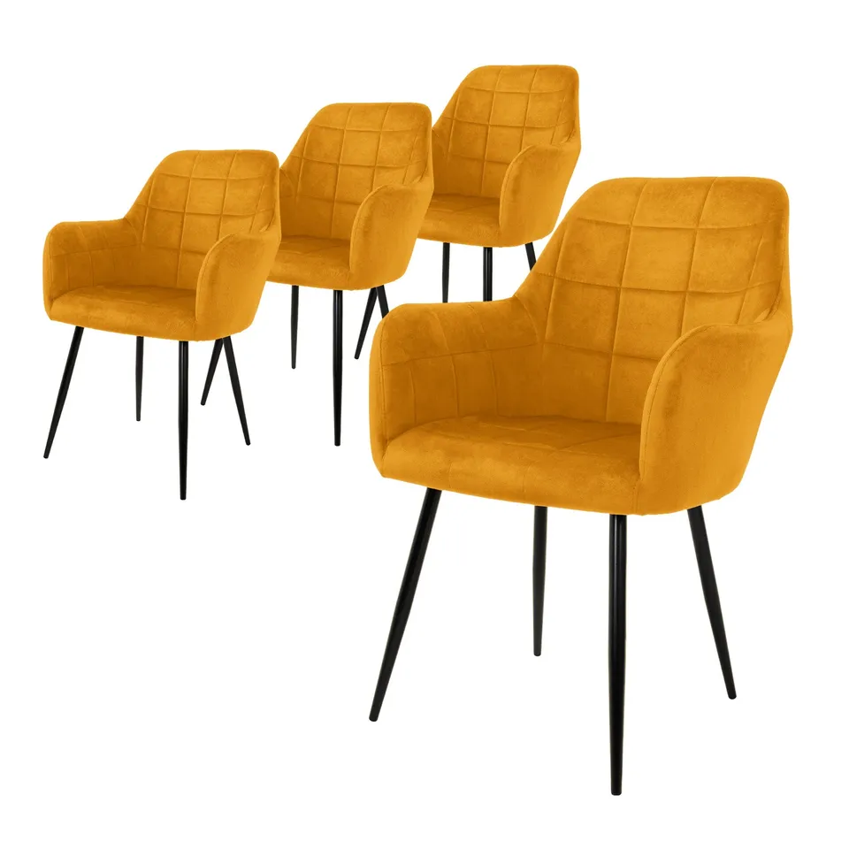 ECD Germany Möbel lot 4 chaises moutarde velours capitonnées