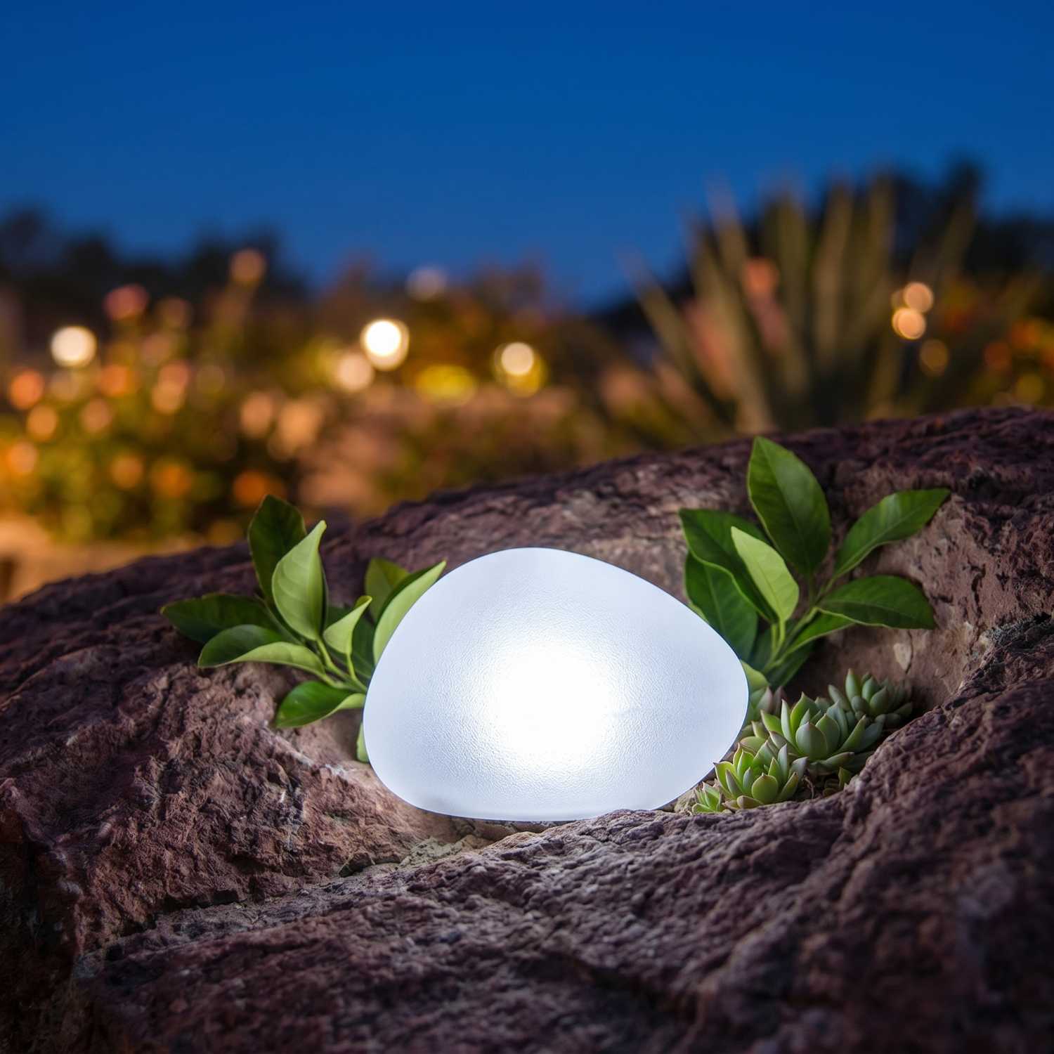 Red Deco Solenzara galet solaire LED blanc Ø16 cm