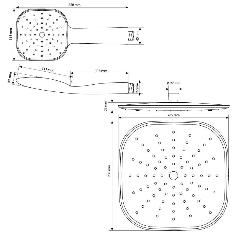 ECD Set douche ovale inox blanc buses anti-calcaire