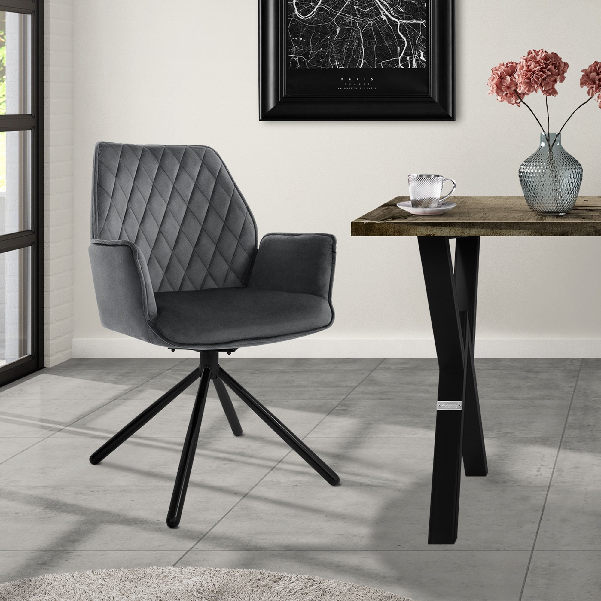 ECD Germany Möbel chaise pivotante velours anthracite
