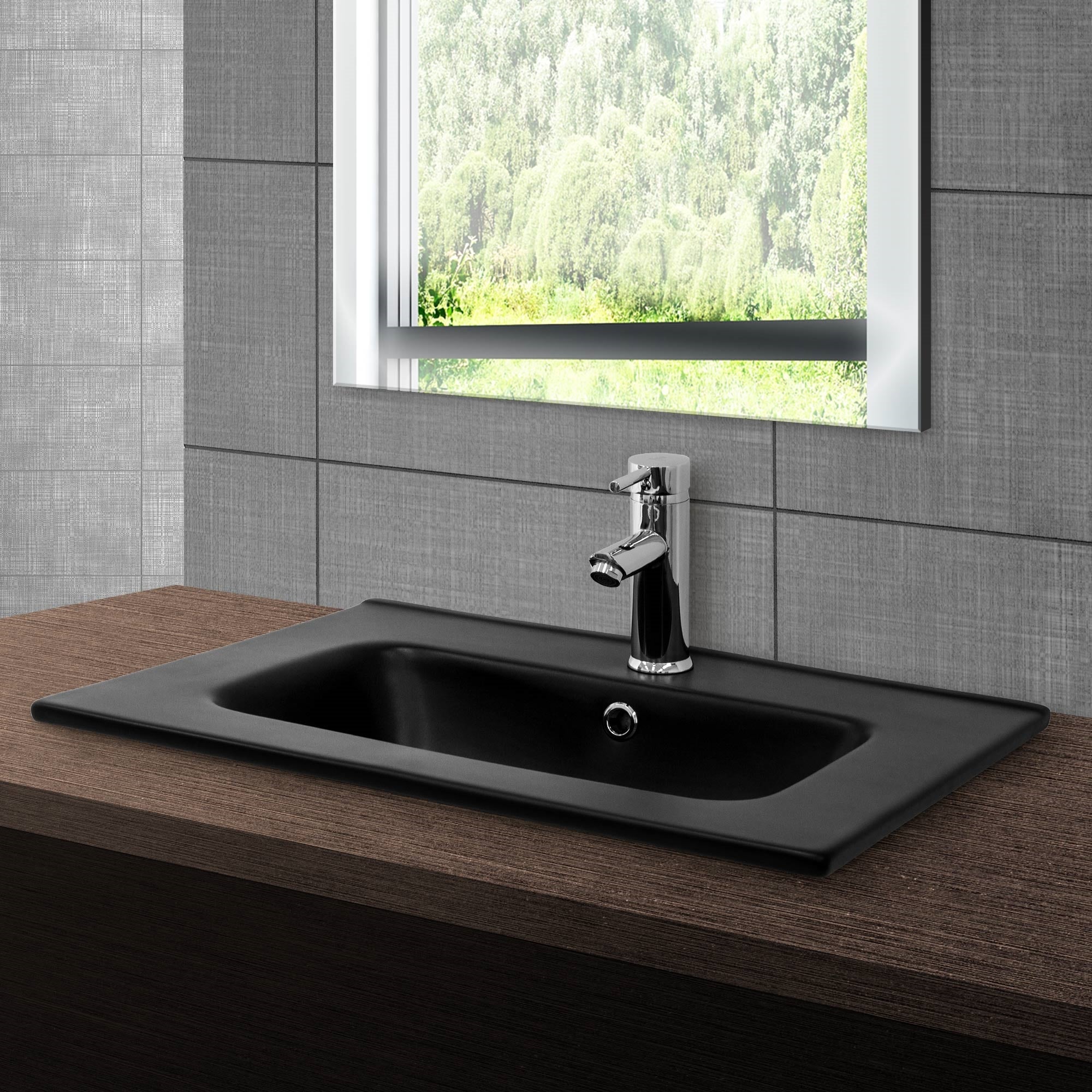 ECD Germany Sanitär lavabo céramique noir 61 cm bonde argent