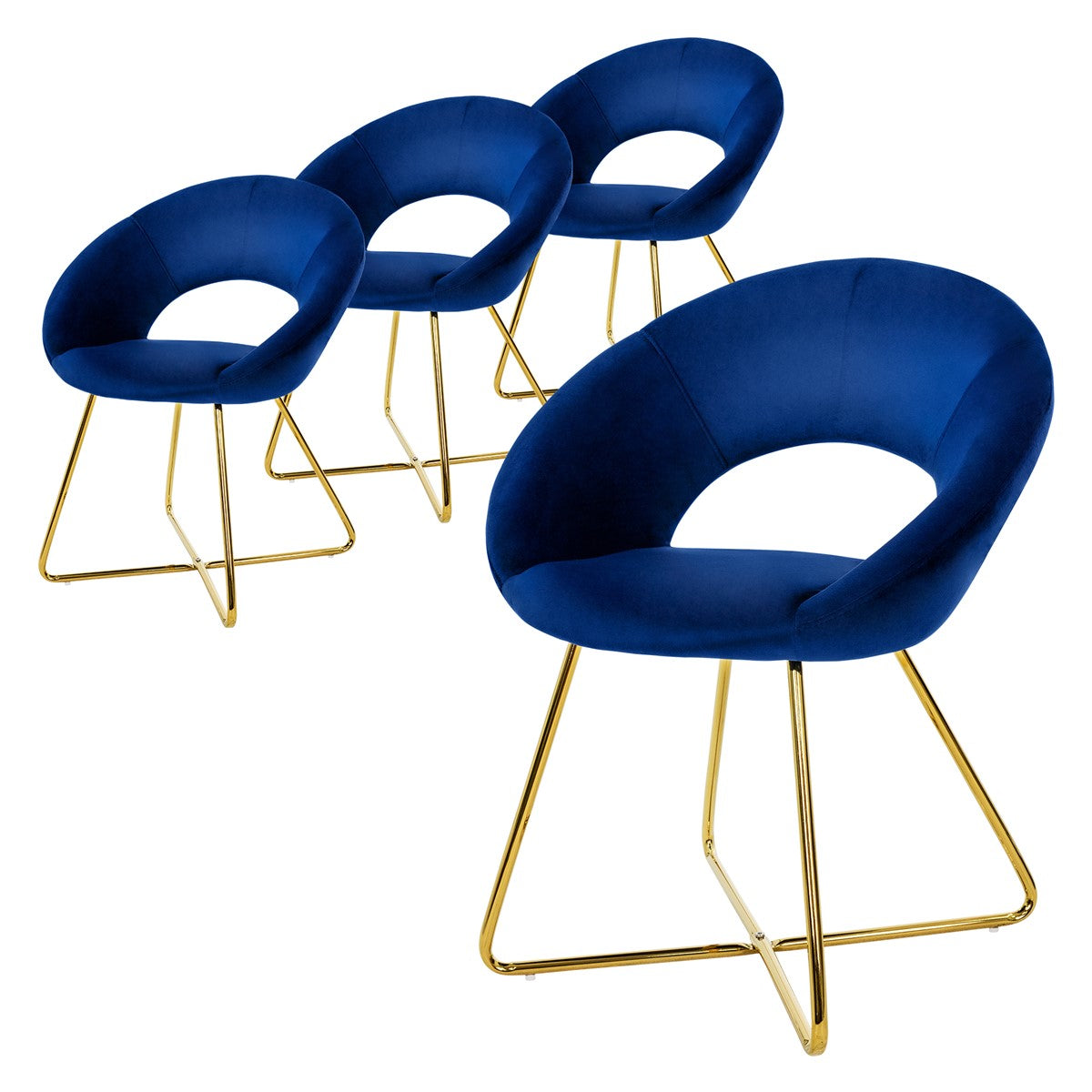 ECD Germany Möbel chaise velours dossier rond pied doré bleu