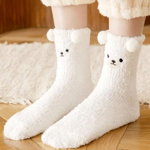 Shop-Story chaussettes cocooning ourson blanc taille unique
