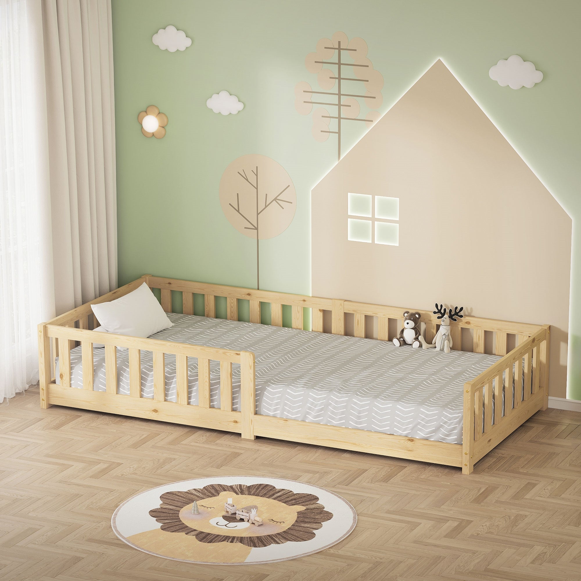ECD Germany Kinder lit enfant 90x200 pin nature sans matelas