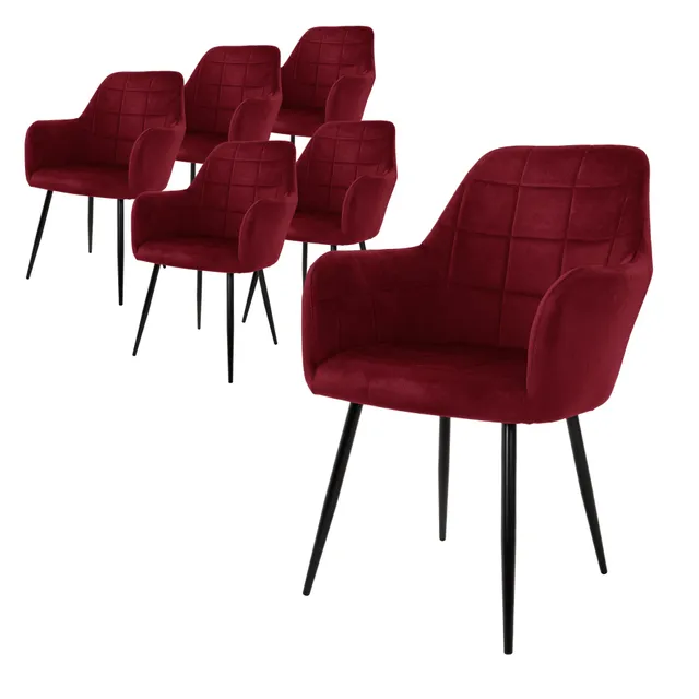ECD Germany 6 chaises salle à manger velours bordeaux accoudoirs
