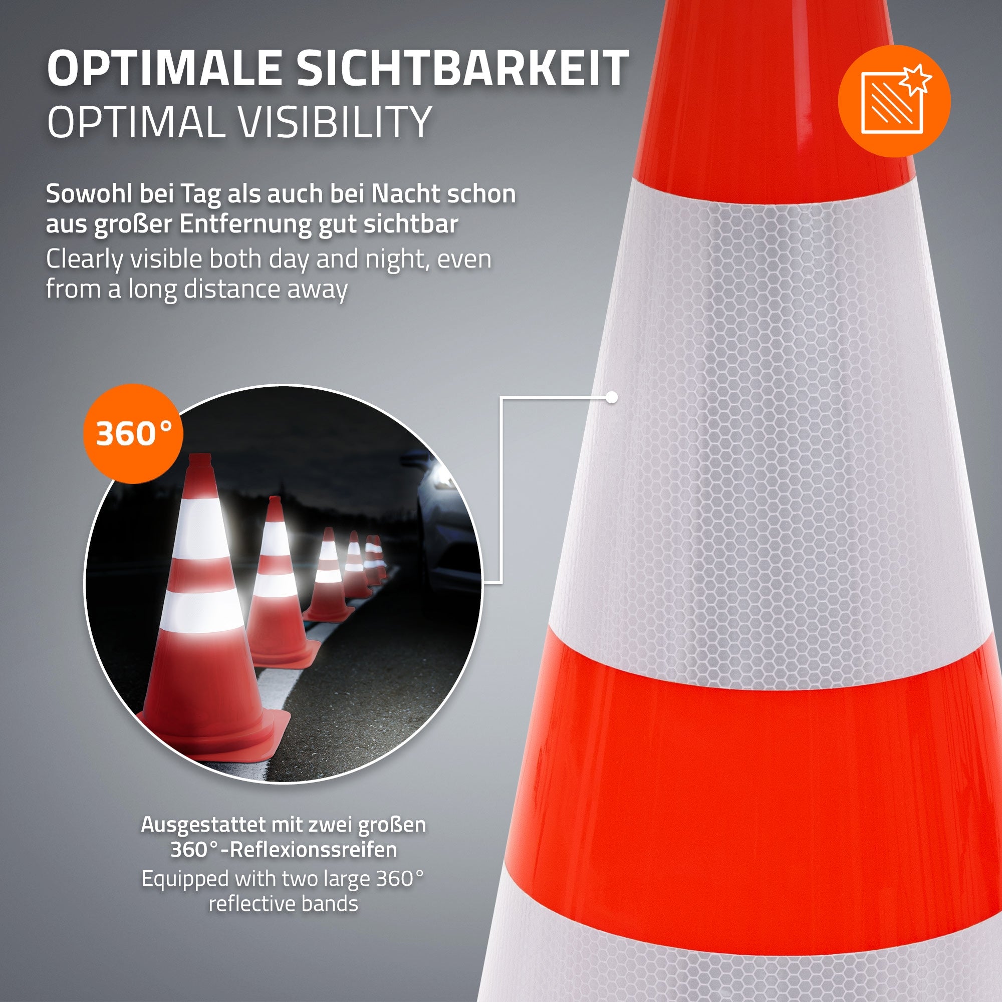 ECD Germany cône chantier 75 cm orange lot 6 bandes réfléch.