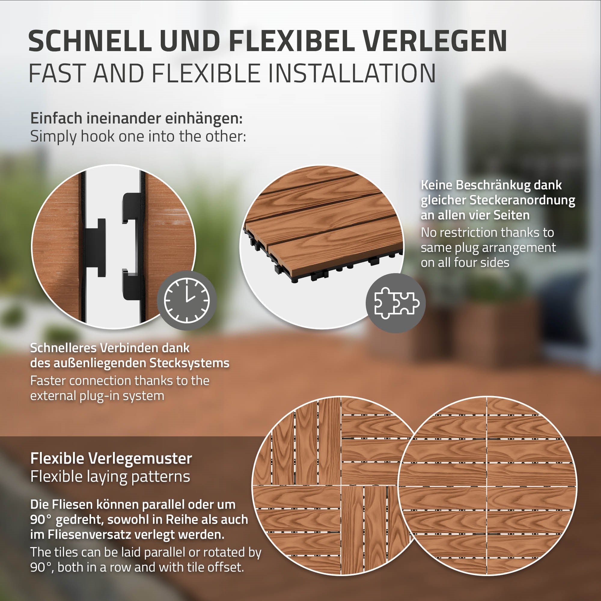 ECD Germany Garten dalles terrasse WPC marron 30x30 lot 55