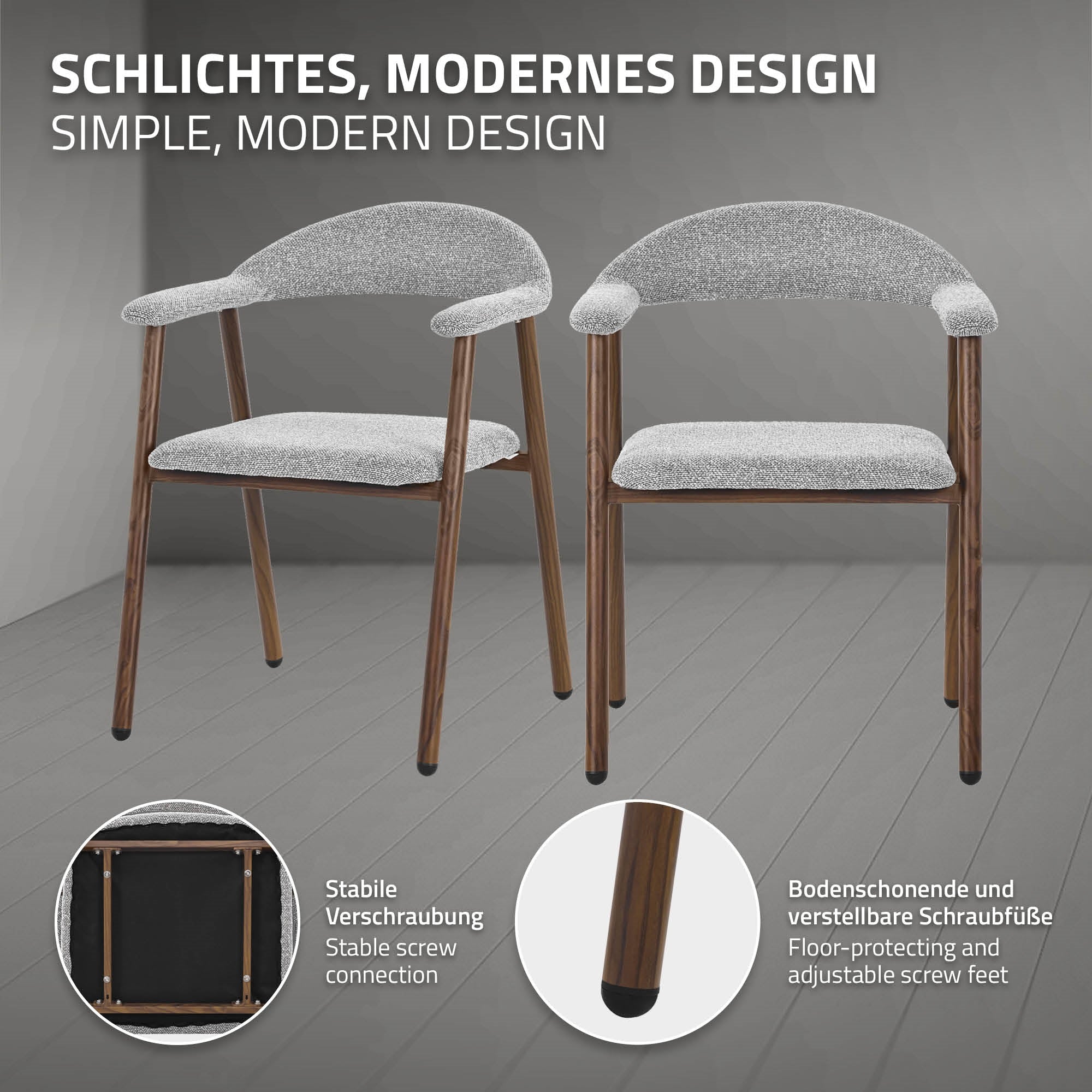 ECD Germany Möbel ML-Design chaise salle à manger gris lot 4
