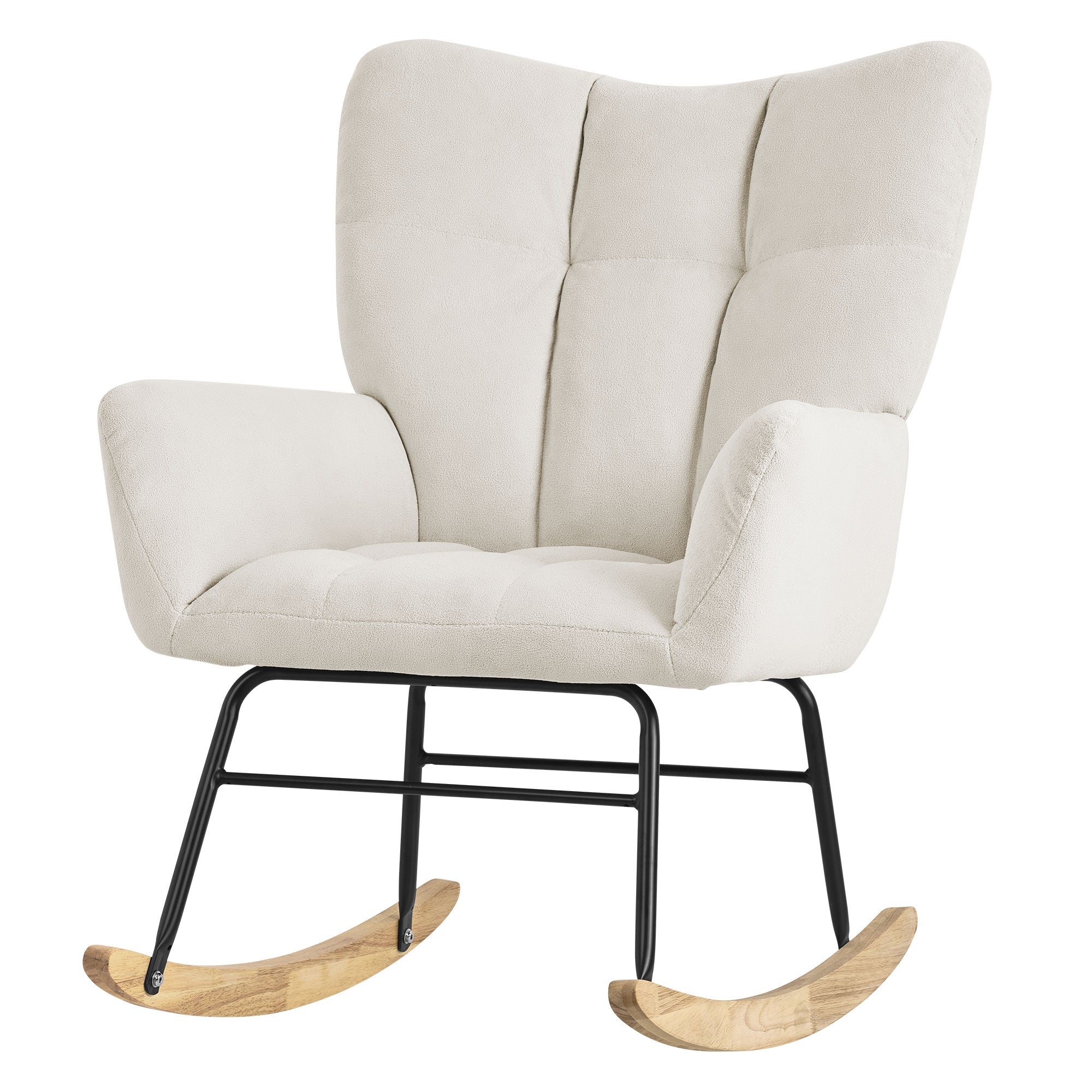 ML-Design fauteuil à bascule bouclette beige 120 kg bois