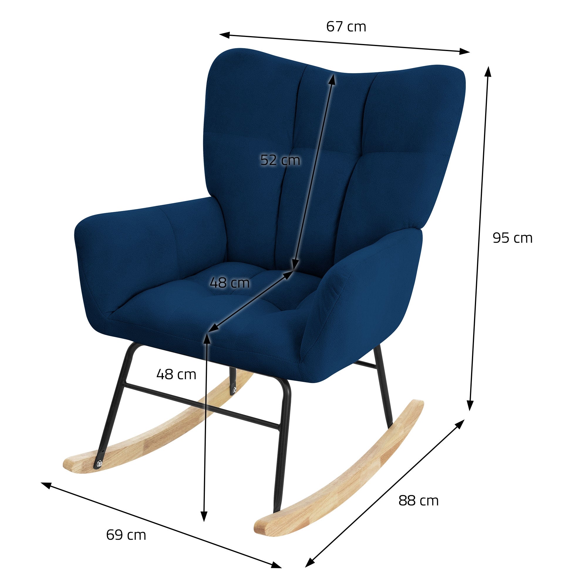 ECD Germany Fauteuil à Bascule Bleu Foncé Bouclette Bois