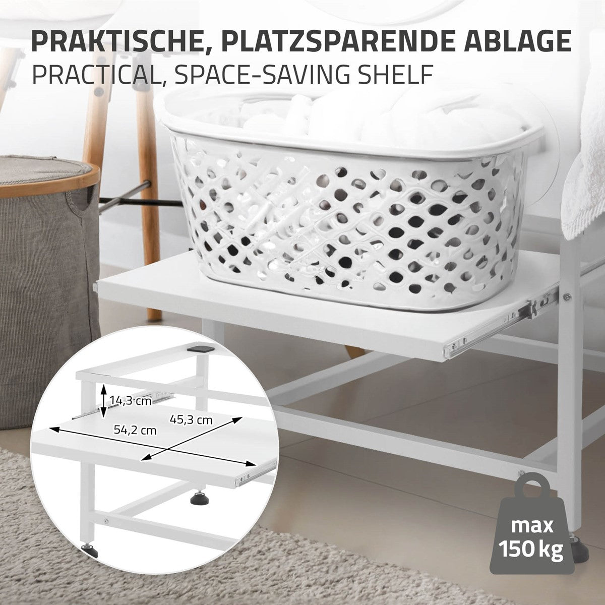 ML-Design Rehausseur Lave-Linge Acier Tablette 62,5cm Noir
